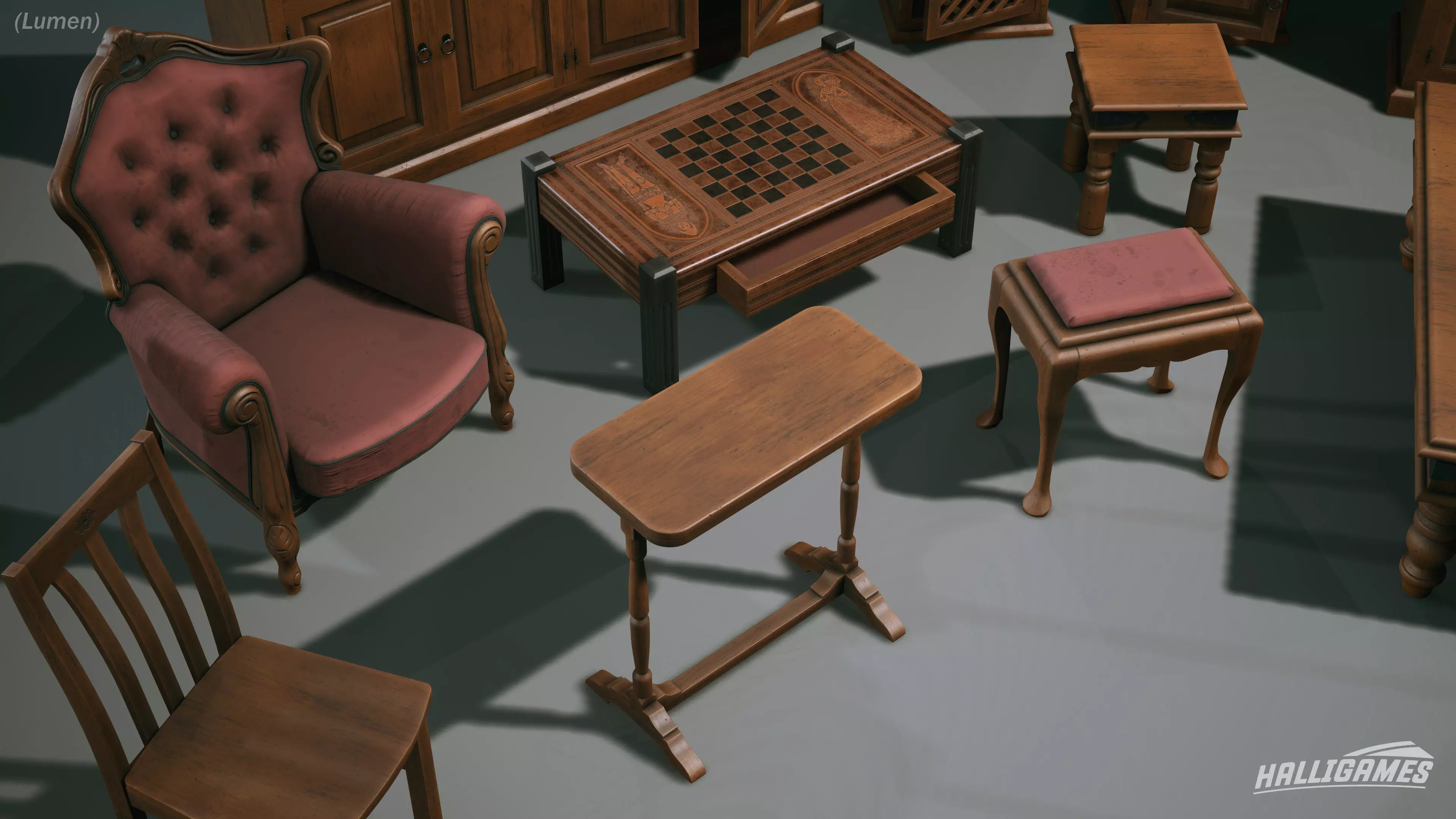 Rustic Furniture Pack Low-poly 3D model_2