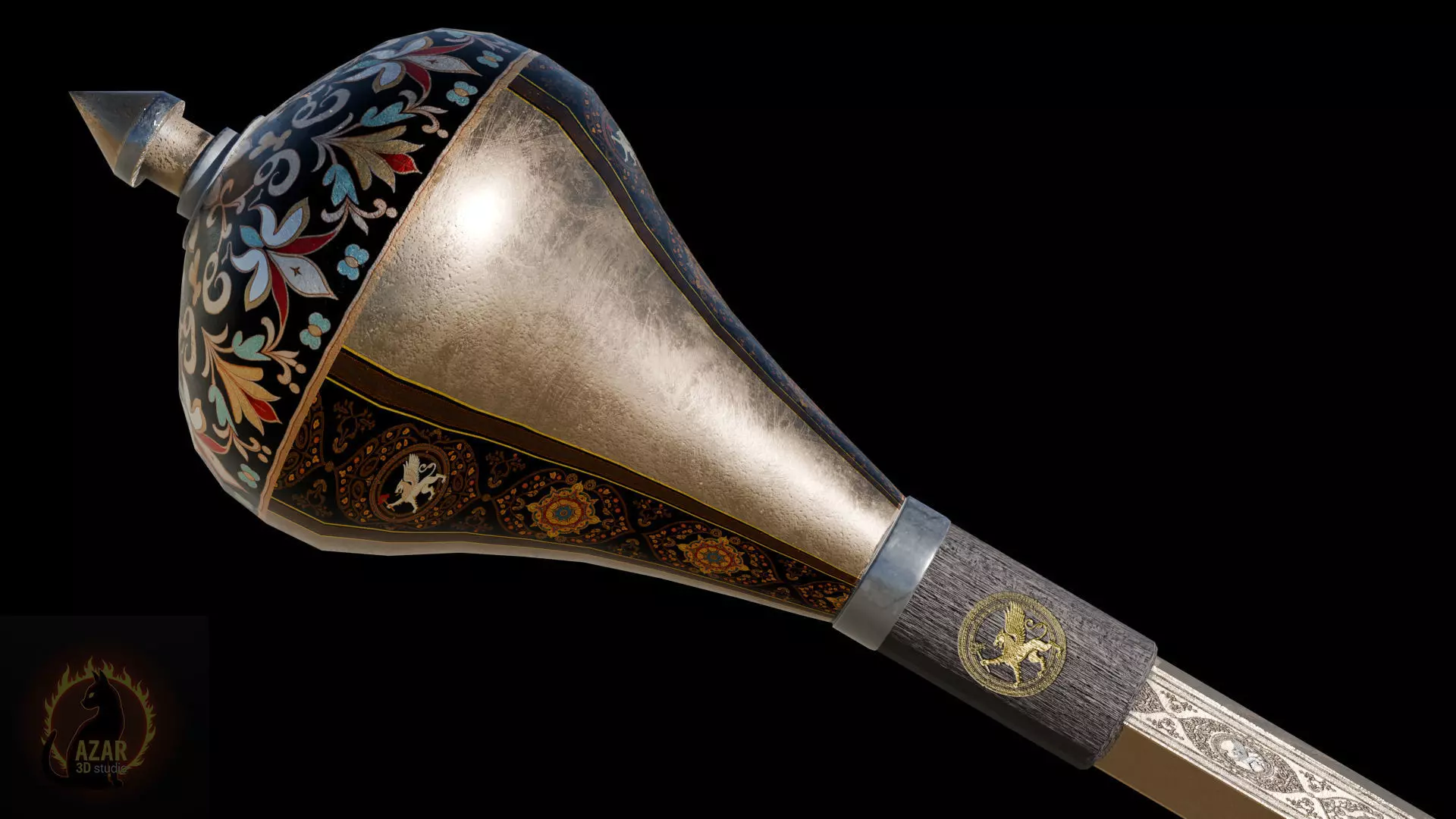 Mace002 Medieval Mace 3D Model Game-Ready PBR Weapon Low-poly 3D model_16