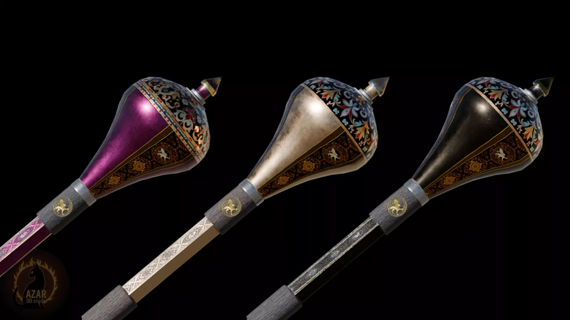 Mace002 Medieval Mace 3D Model Game-Ready PBR Weapon Low-poly 3D model_3