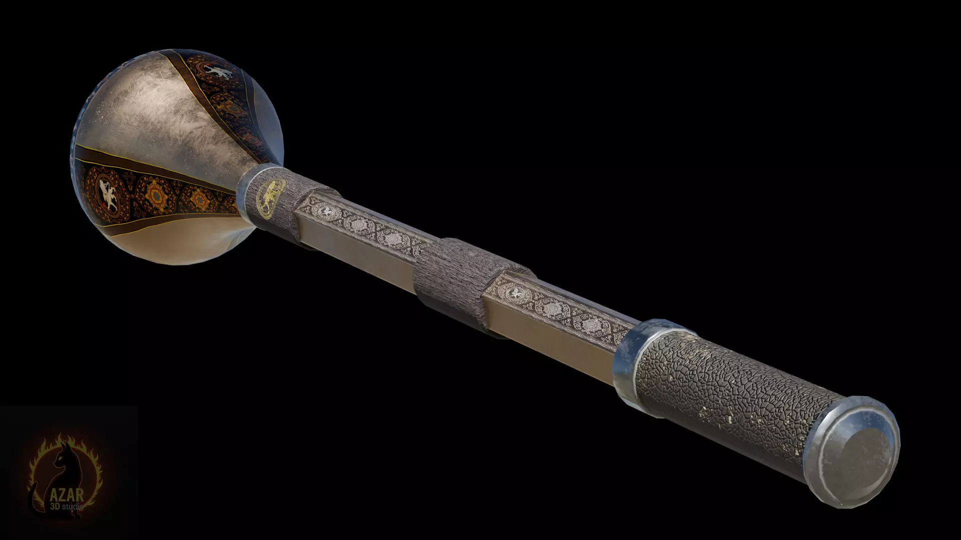 Mace002 Medieval Mace 3D Model Game-Ready PBR Weapon Low-poly 3D model_11