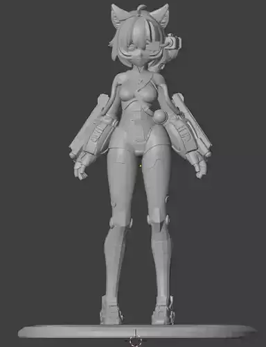 Robot Cat  Girl Figure STL  3D Printable Model for Collectors