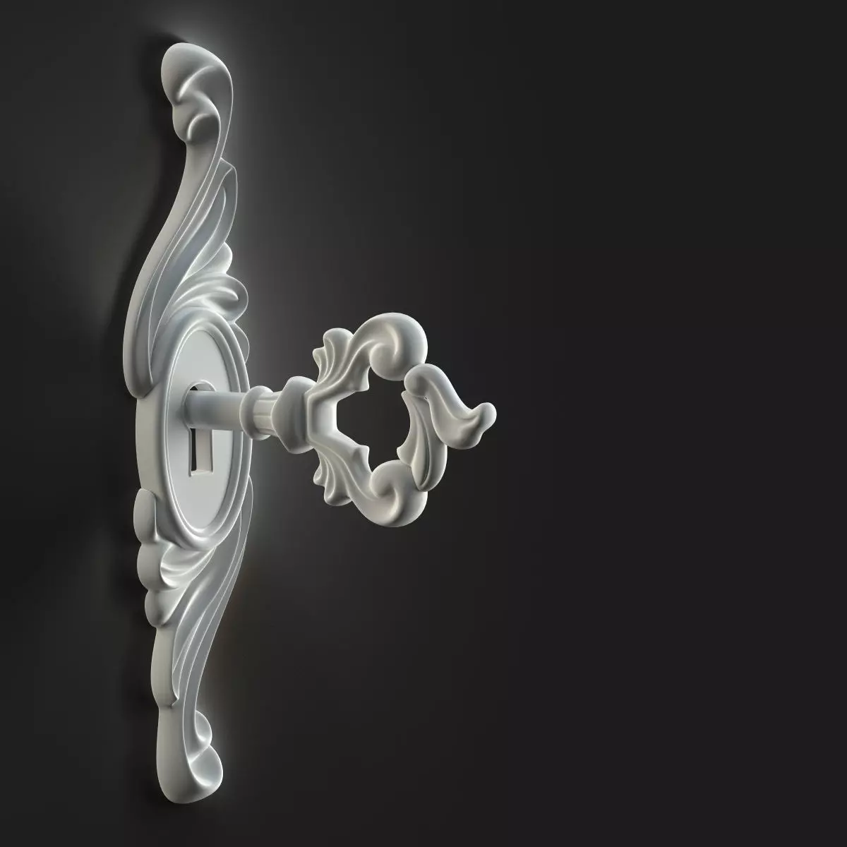 Antique Style Key with Decorative Escutcheon 3D model_1