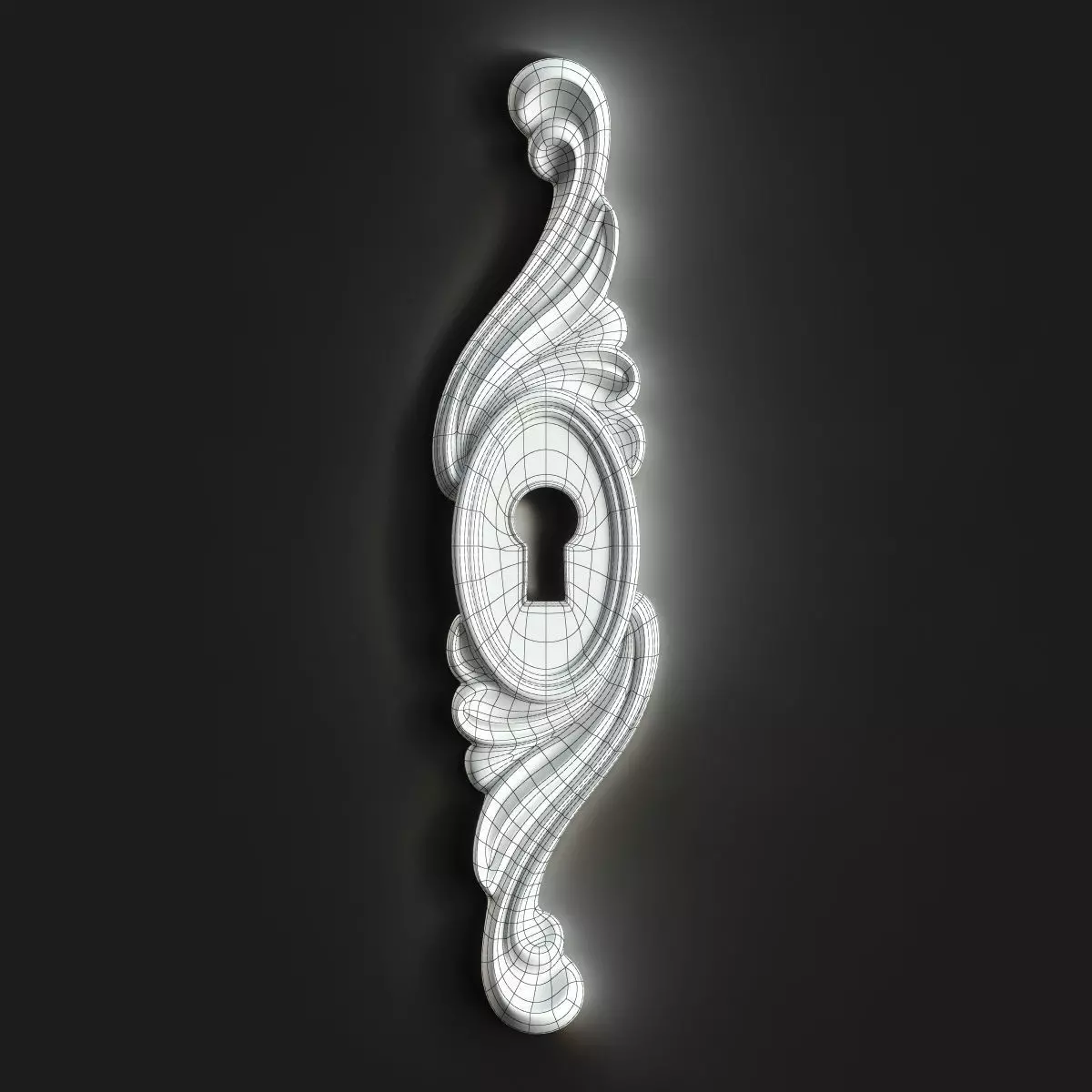 Antique Style Key with Decorative Escutcheon 3D model_7