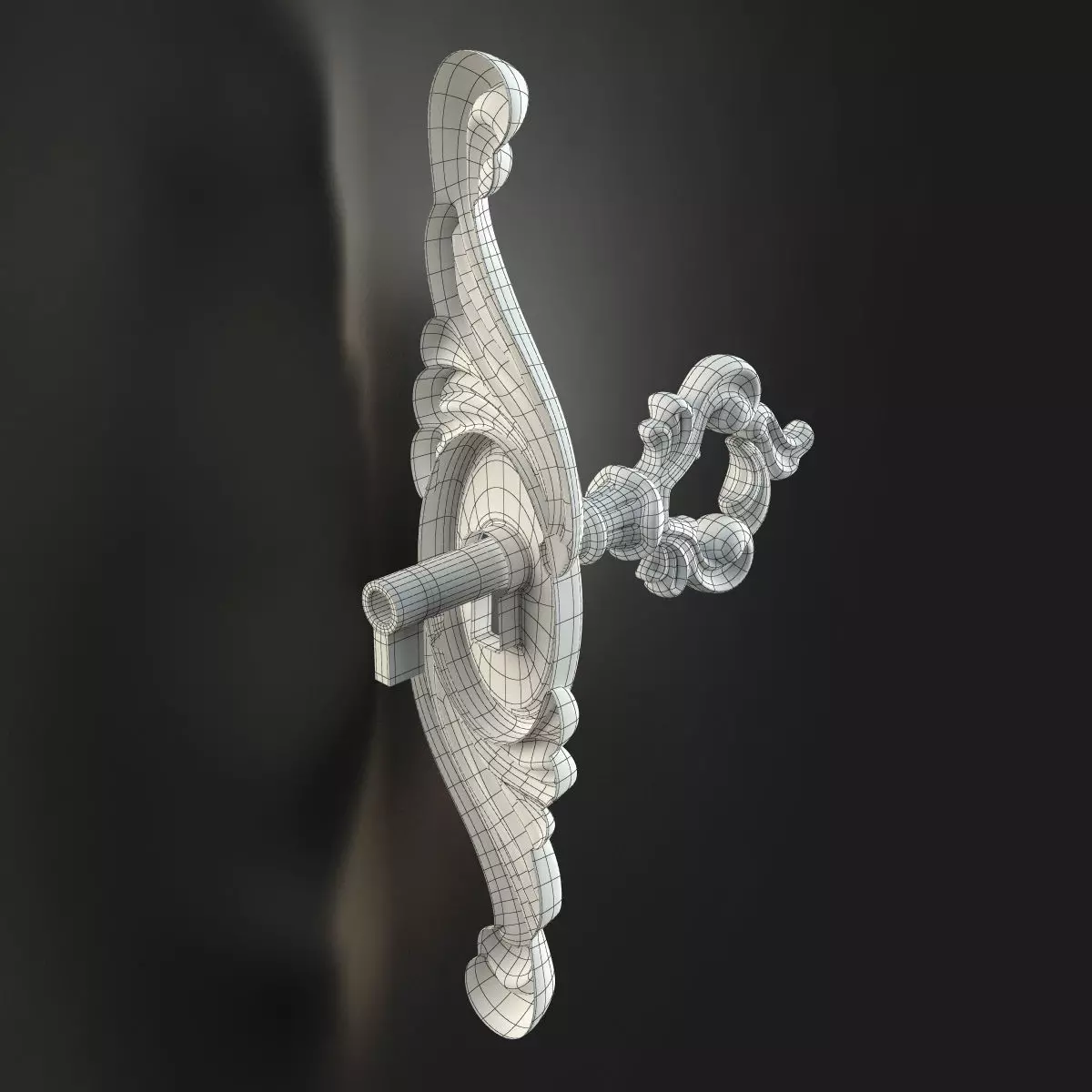 Antique Style Key with Decorative Escutcheon 3D model_9