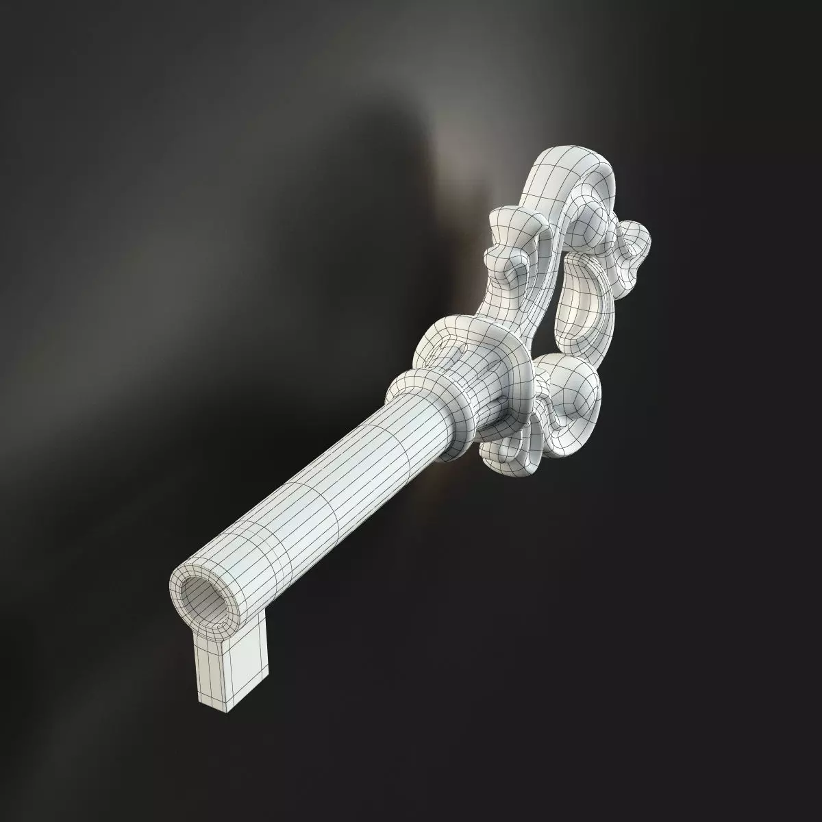 Antique Style Key with Decorative Escutcheon 3D model_8