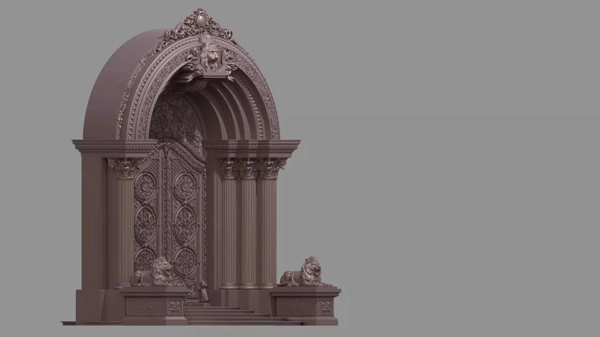 Gothic architecture European style door  lion sculpture 3D model_15