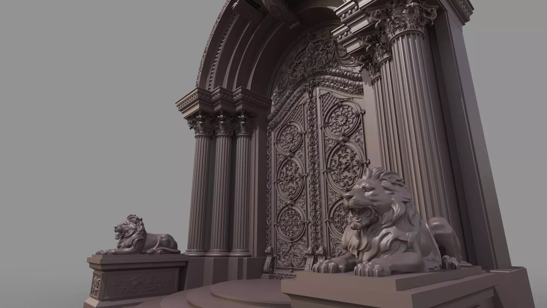 Gothic architecture European style door  lion sculpture 3D model_16