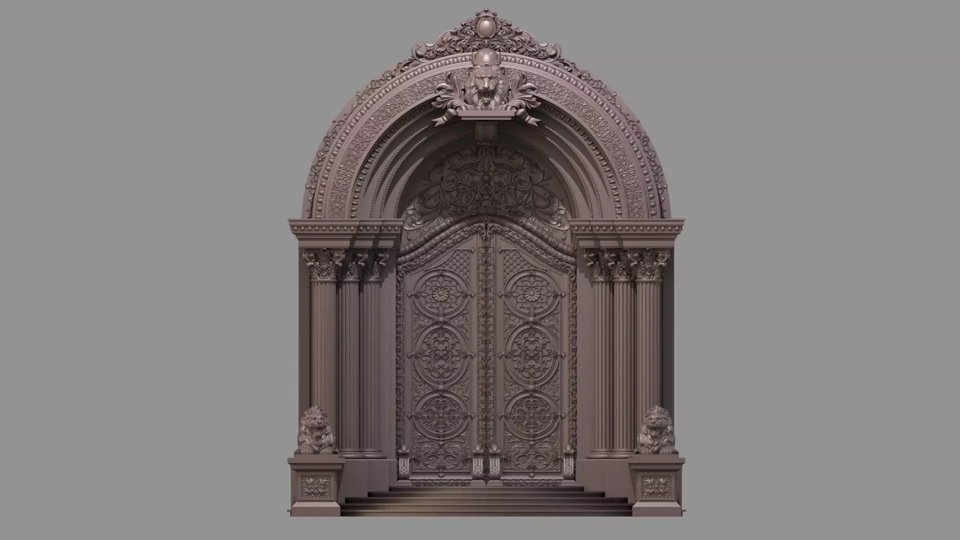 Gothic architecture European style door  lion sculpture 3D model_13