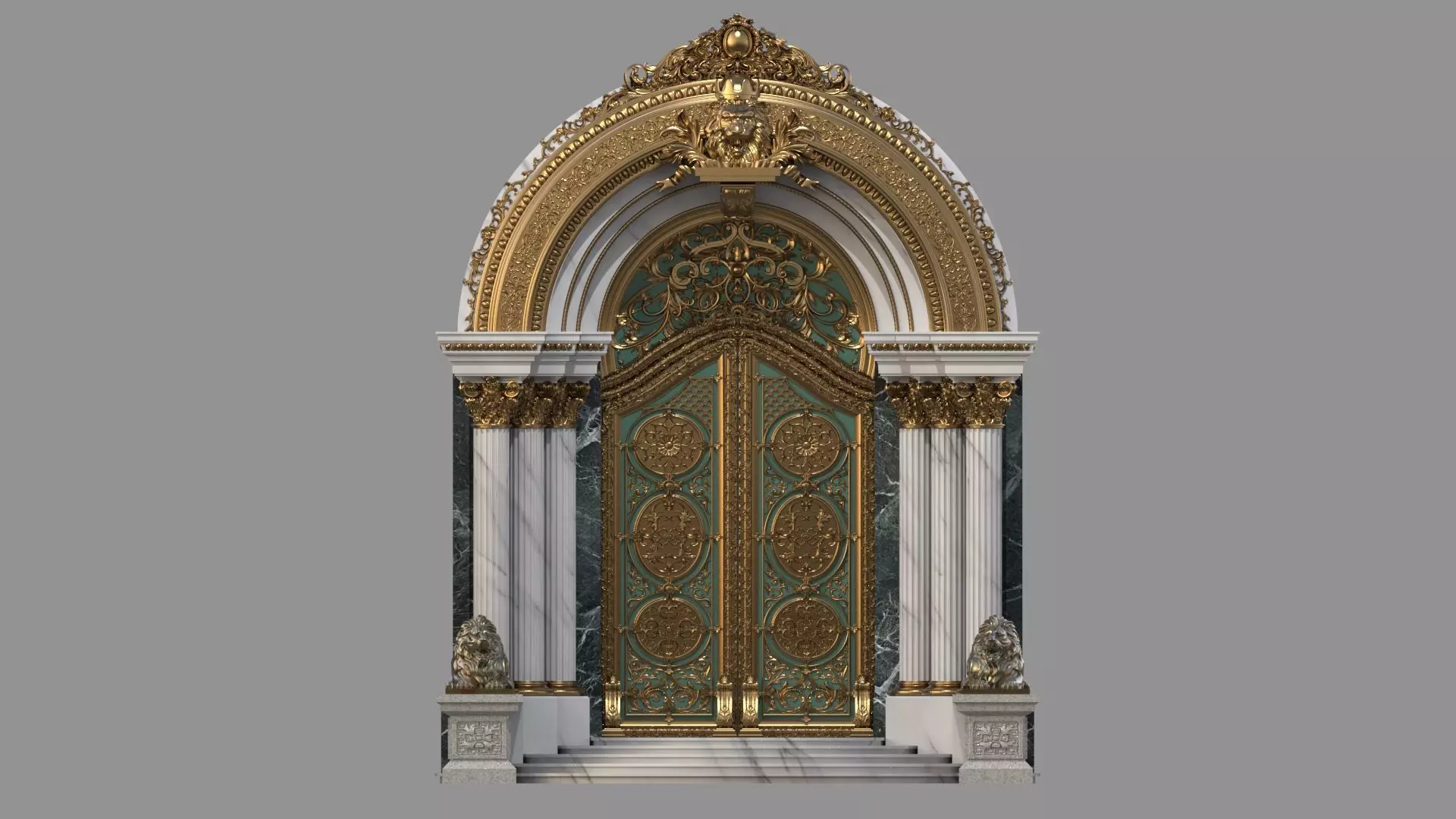 Gothic architecture European style door  lion sculpture 3D model_4