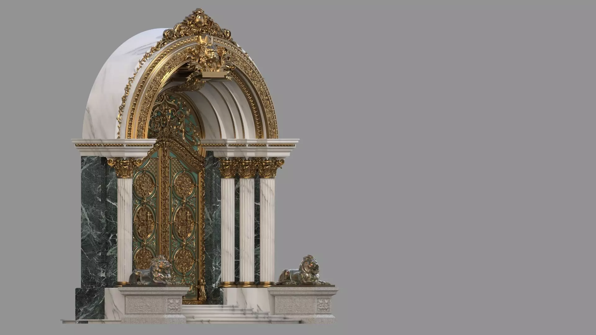 Gothic architecture European style door  lion sculpture 3D model_6