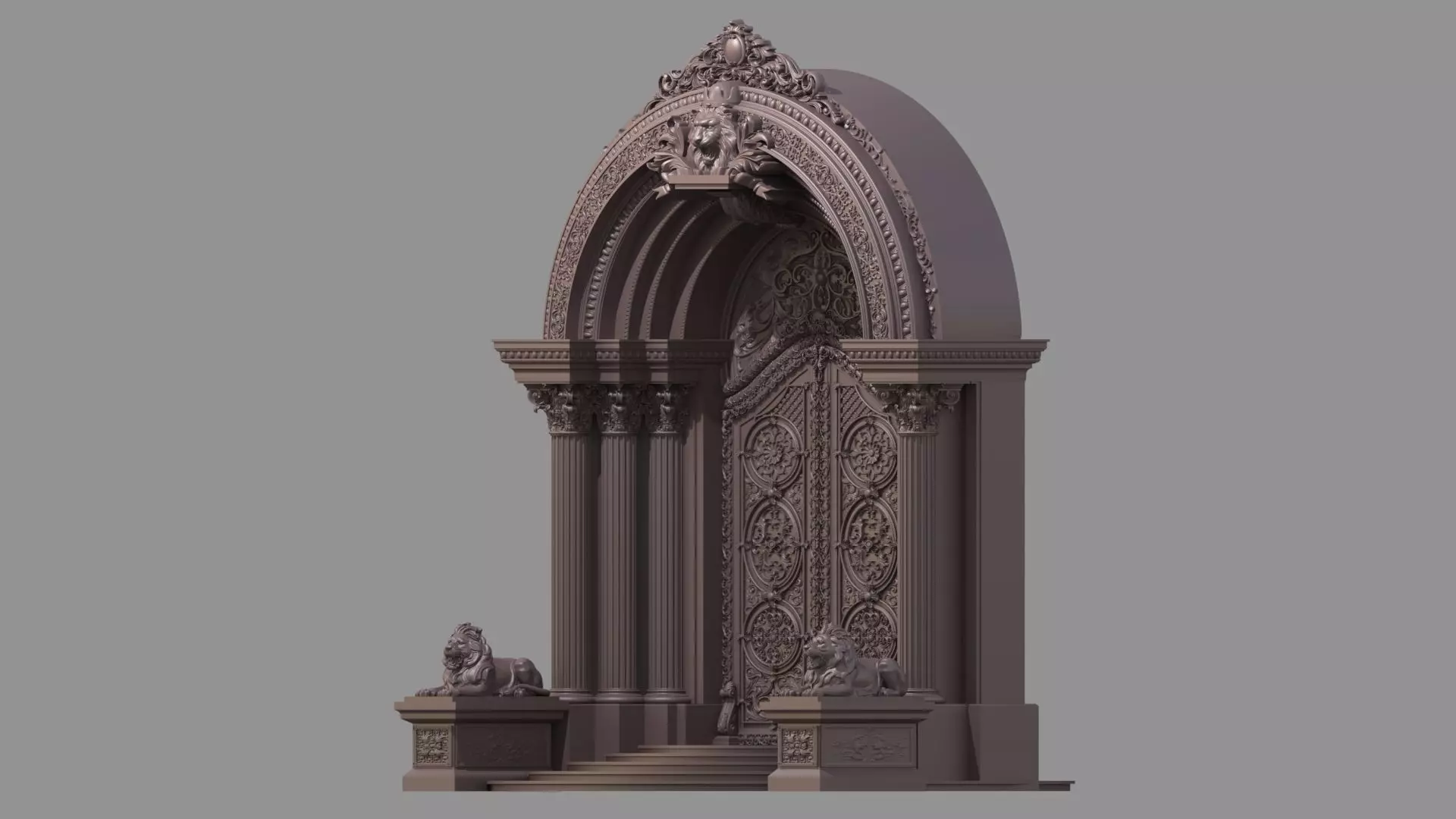 Gothic architecture European style door  lion sculpture 3D model_14