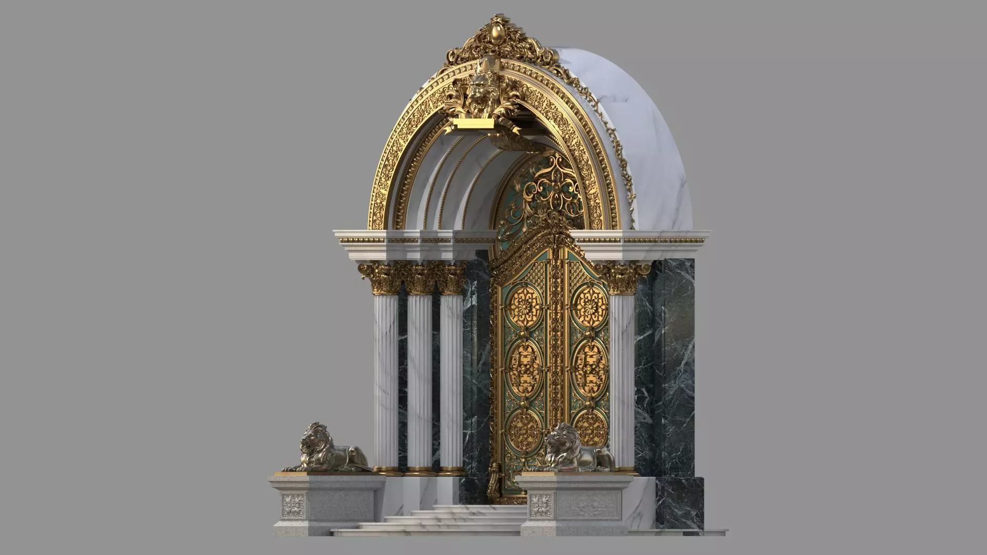Gothic architecture European style door  lion sculpture 3D model_5