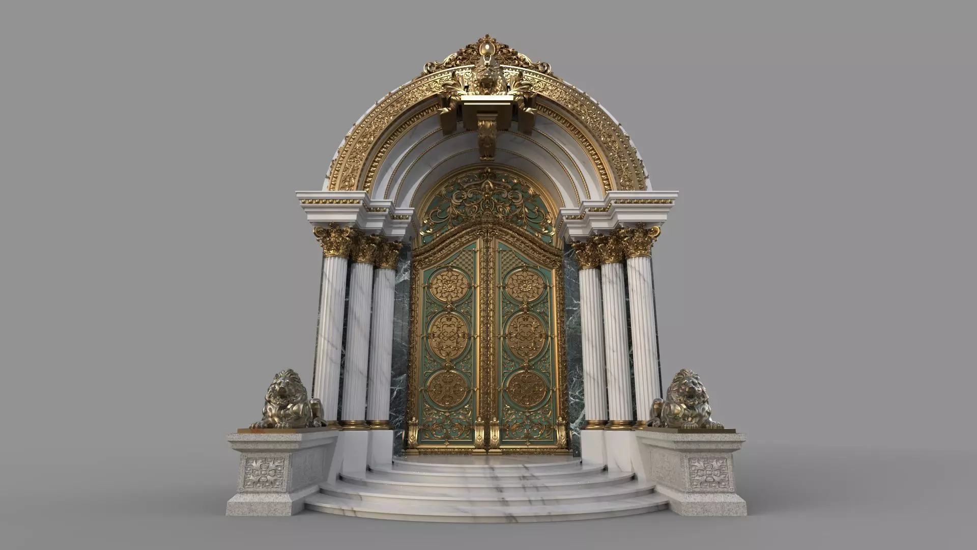 Gothic architecture European style door  lion sculpture 3D model_0