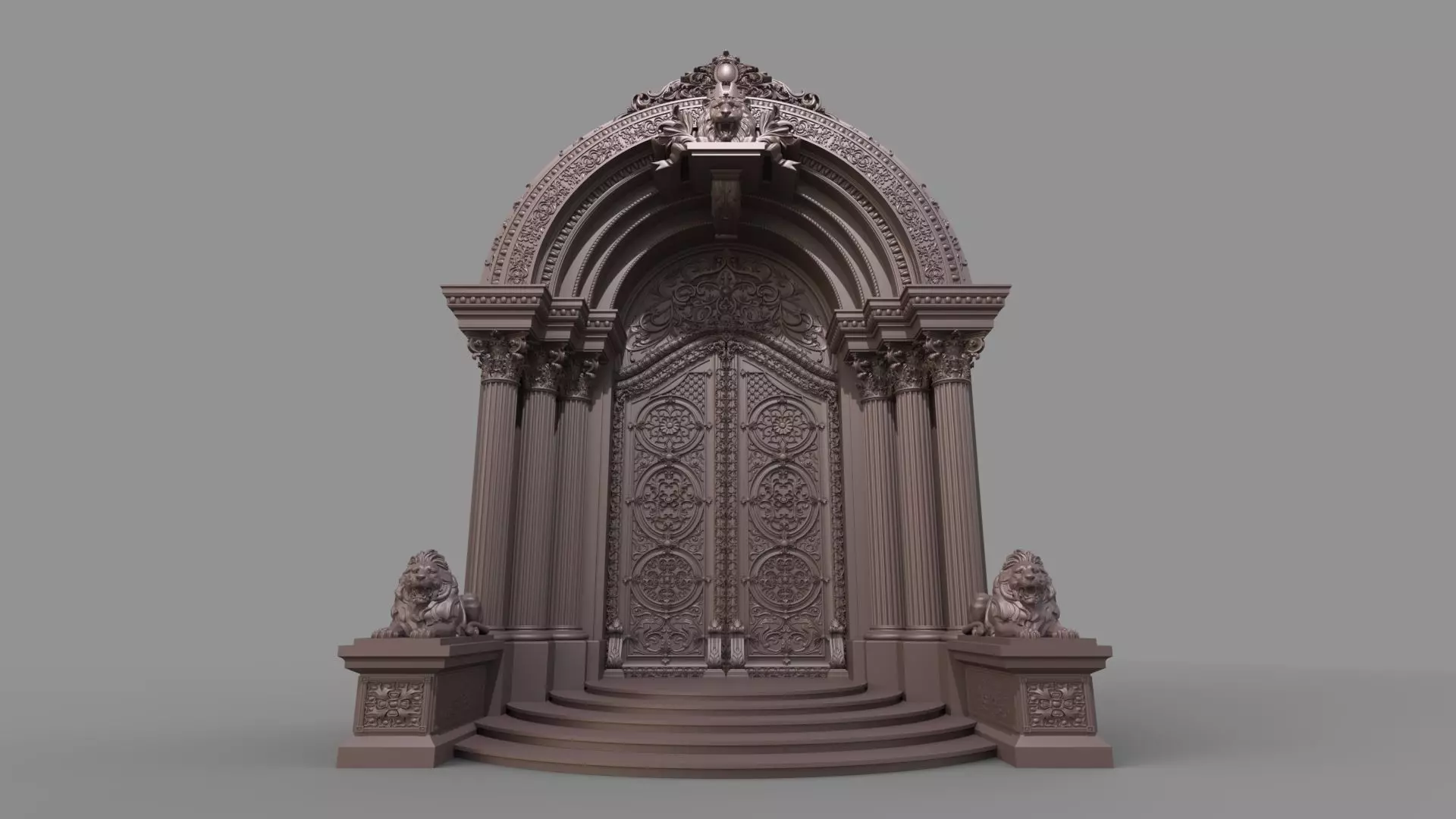 Gothic architecture European style door  lion sculpture 3D model_9
