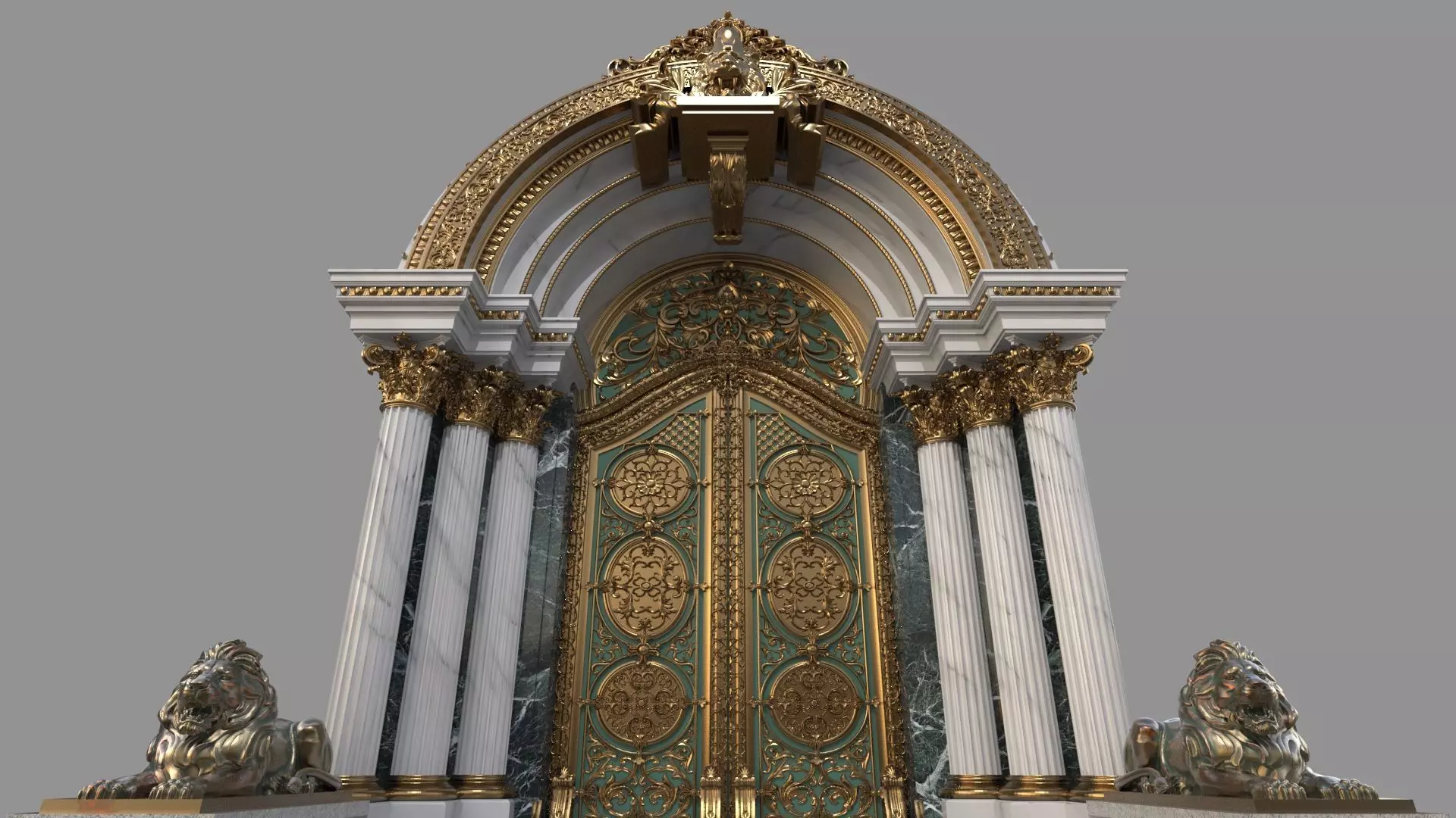 Gothic architecture European style door  lion sculpture 3D model_3