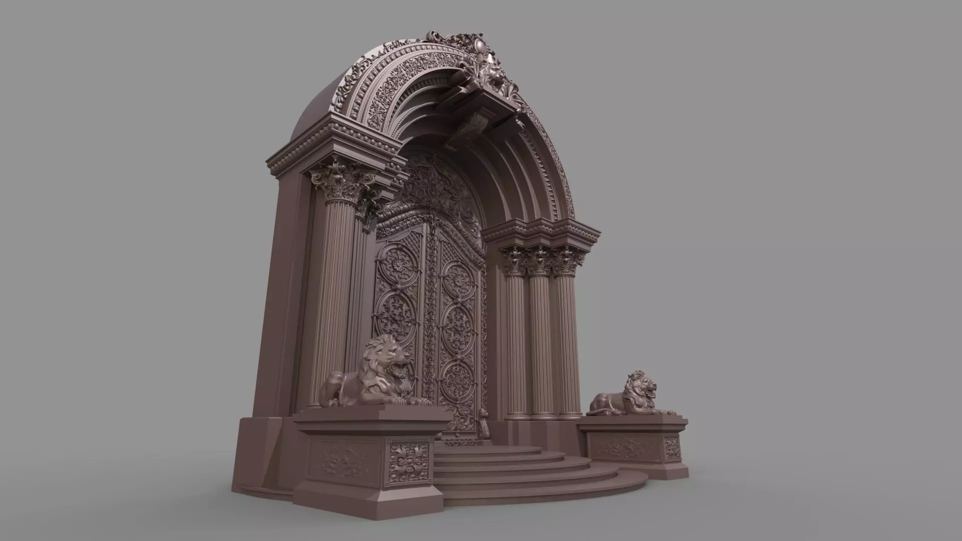 Gothic architecture European style door  lion sculpture 3D model_11