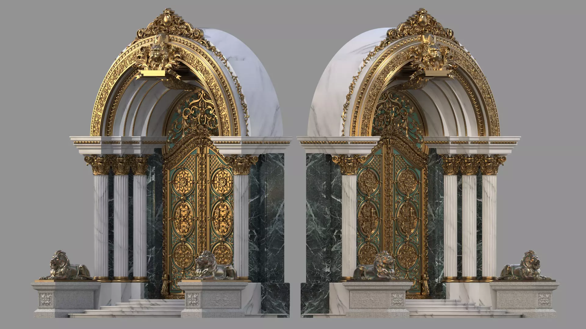 Gothic architecture European style door  lion sculpture 3D model_8