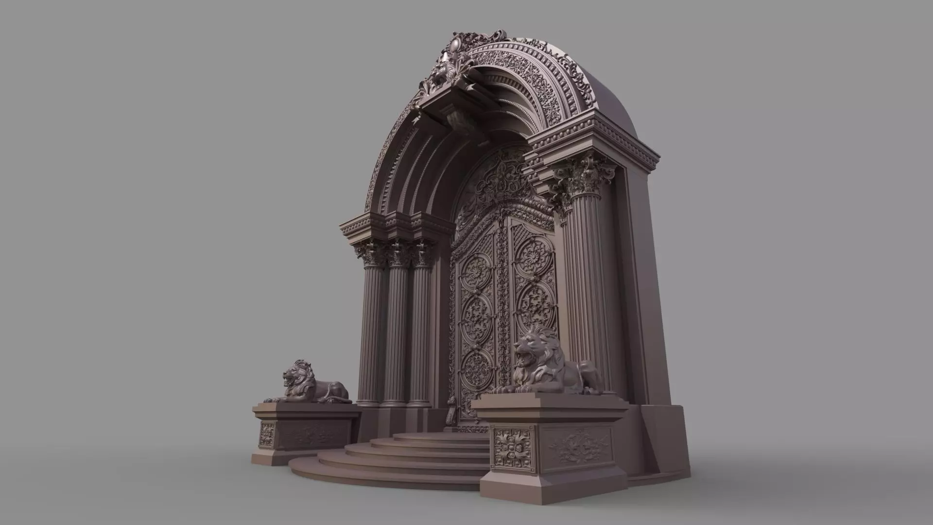 Gothic architecture European style door  lion sculpture 3D model_10
