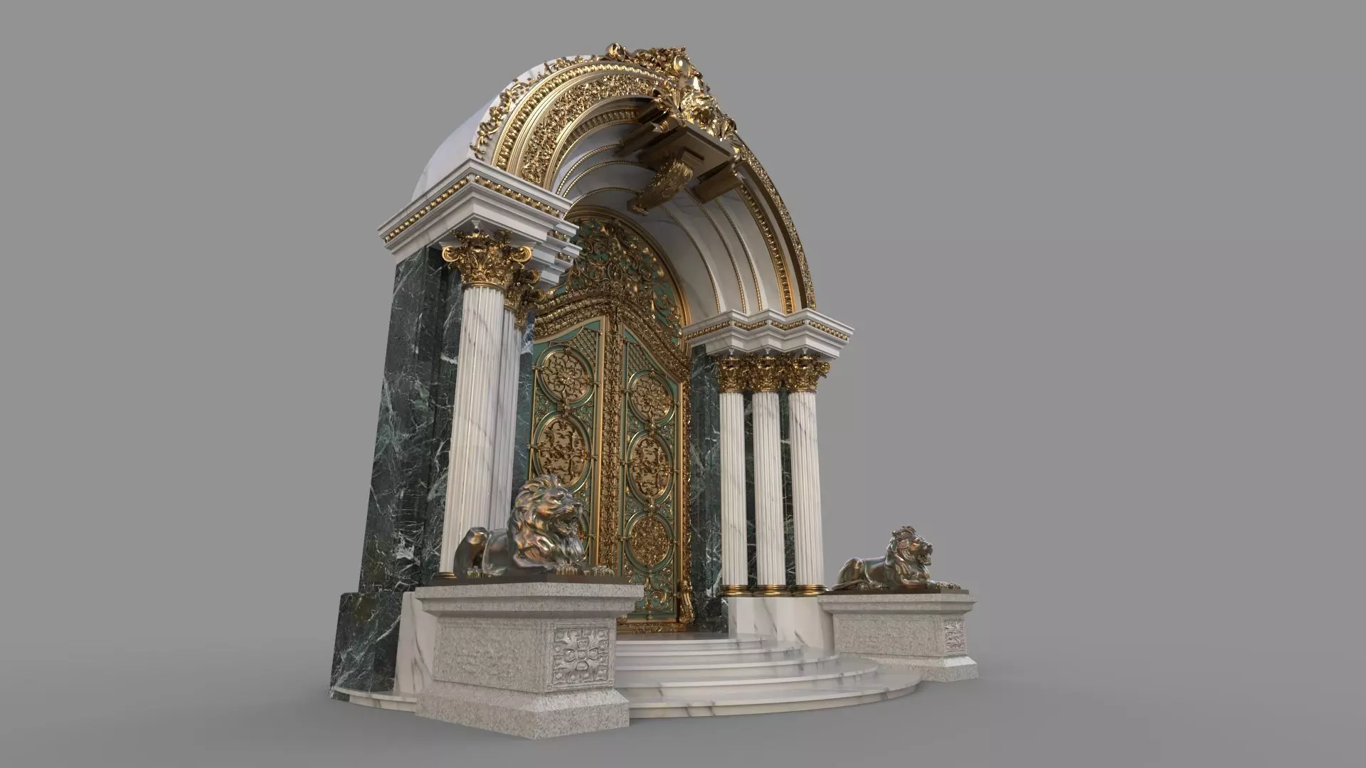 Gothic architecture European style door  lion sculpture 3D model_2