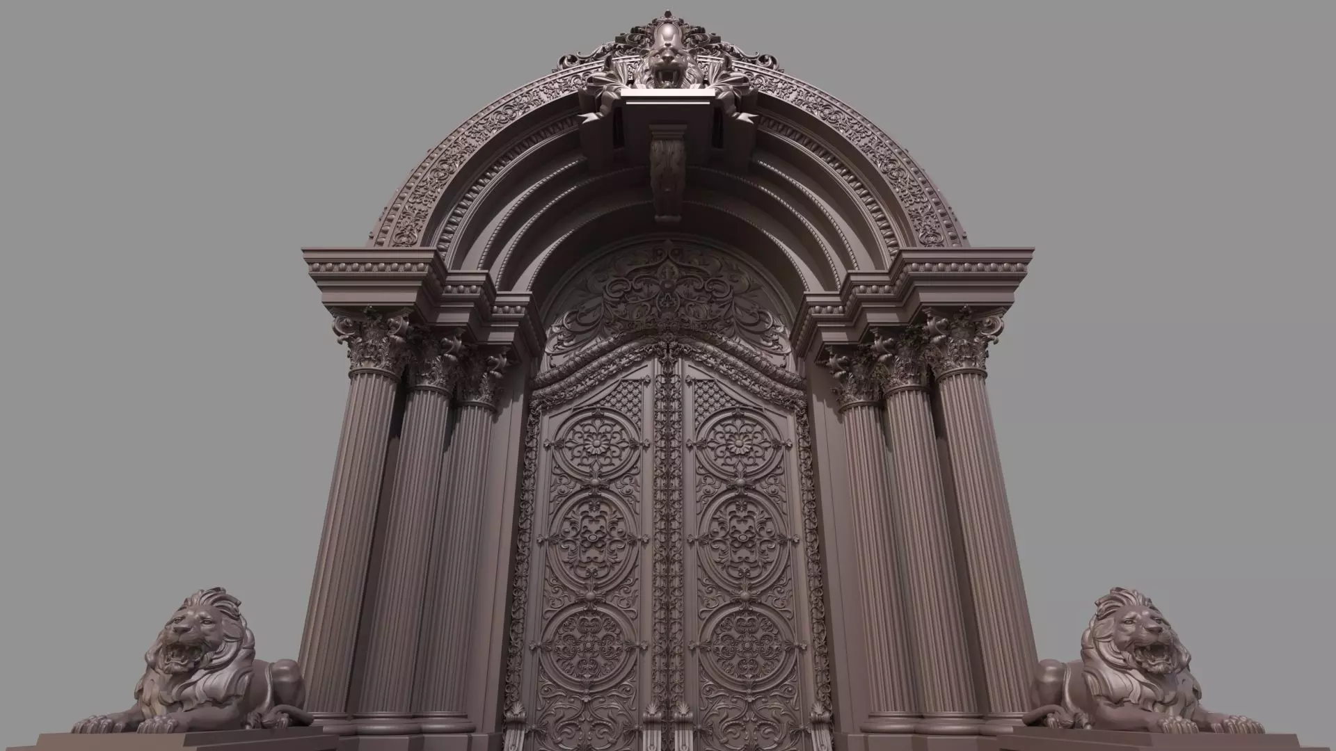 Gothic architecture European style door  lion sculpture 3D model_12