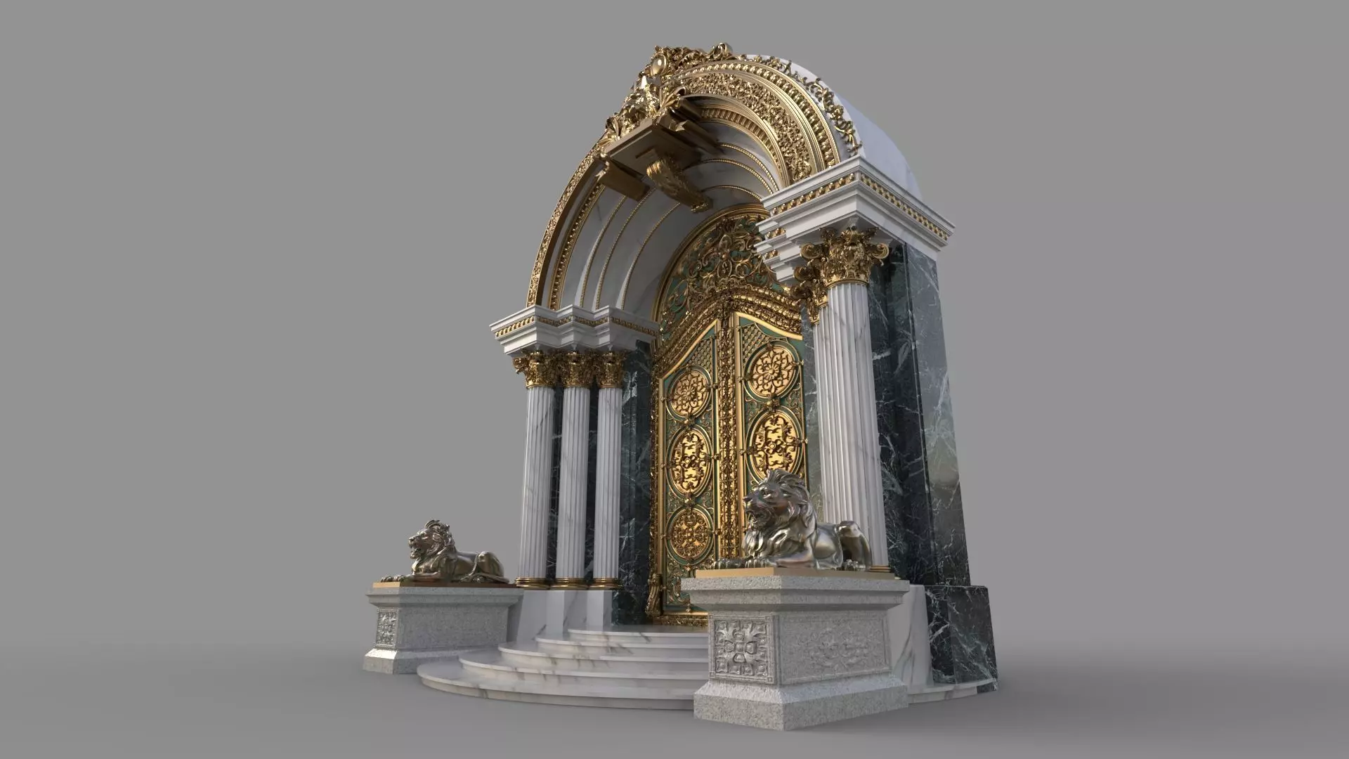 Gothic architecture European style door  lion sculpture 3D model_1