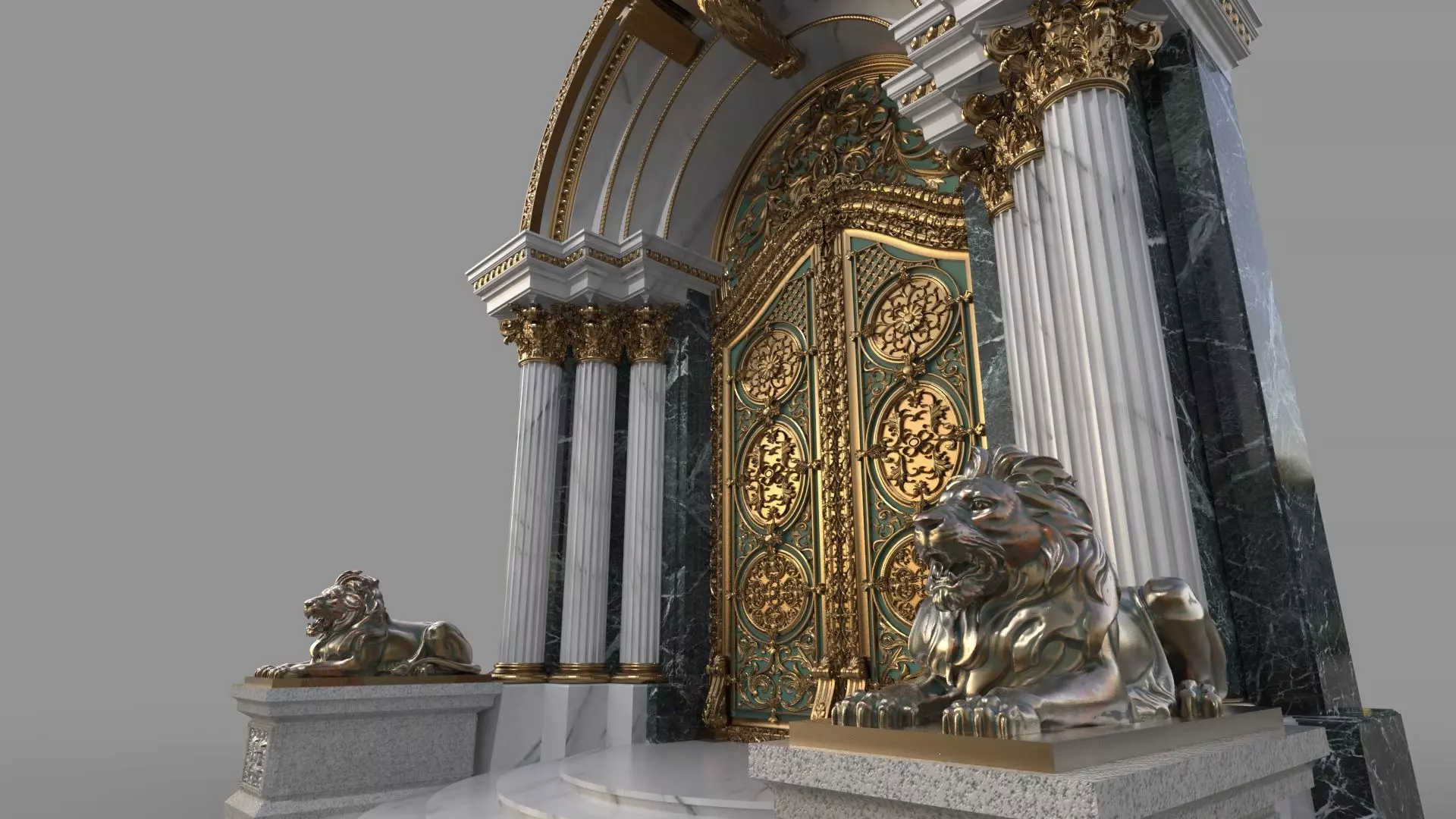 Gothic architecture European style door  lion sculpture 3D model_7