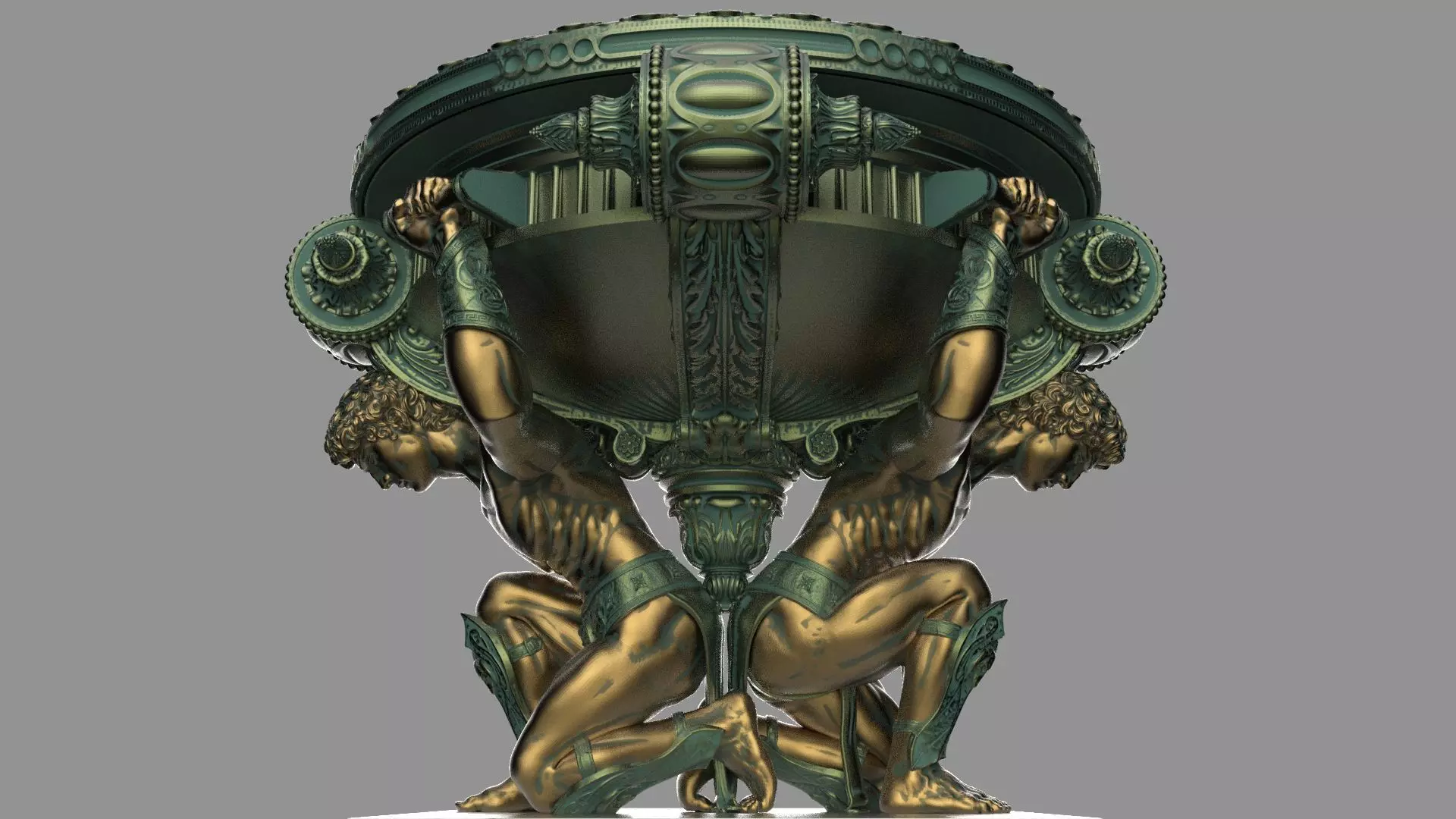 Classical Bronze Tazza with Atlantean Figures 3D Model 3D model