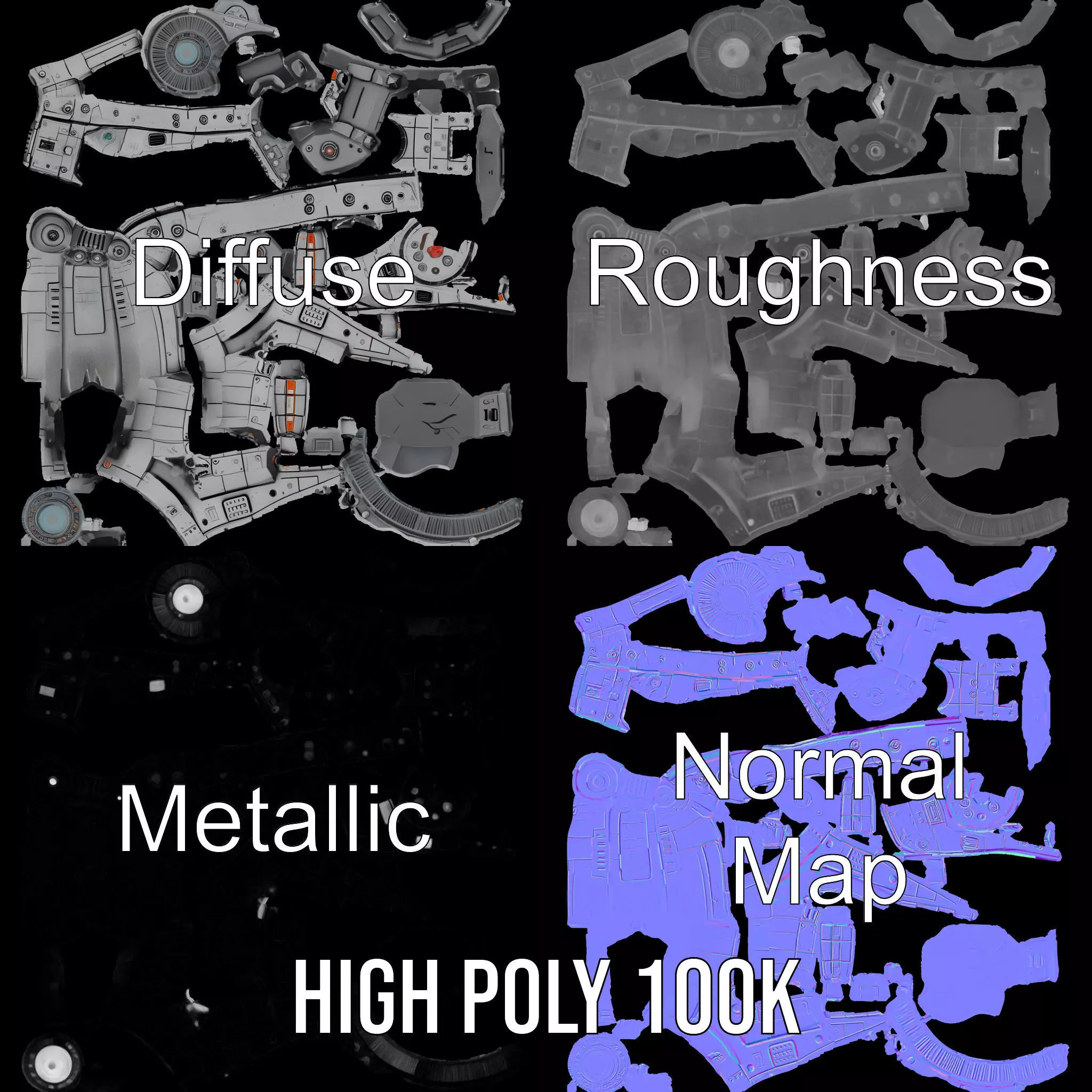 Sleek Metallic Blaster model pack Low-poly 3D model_4