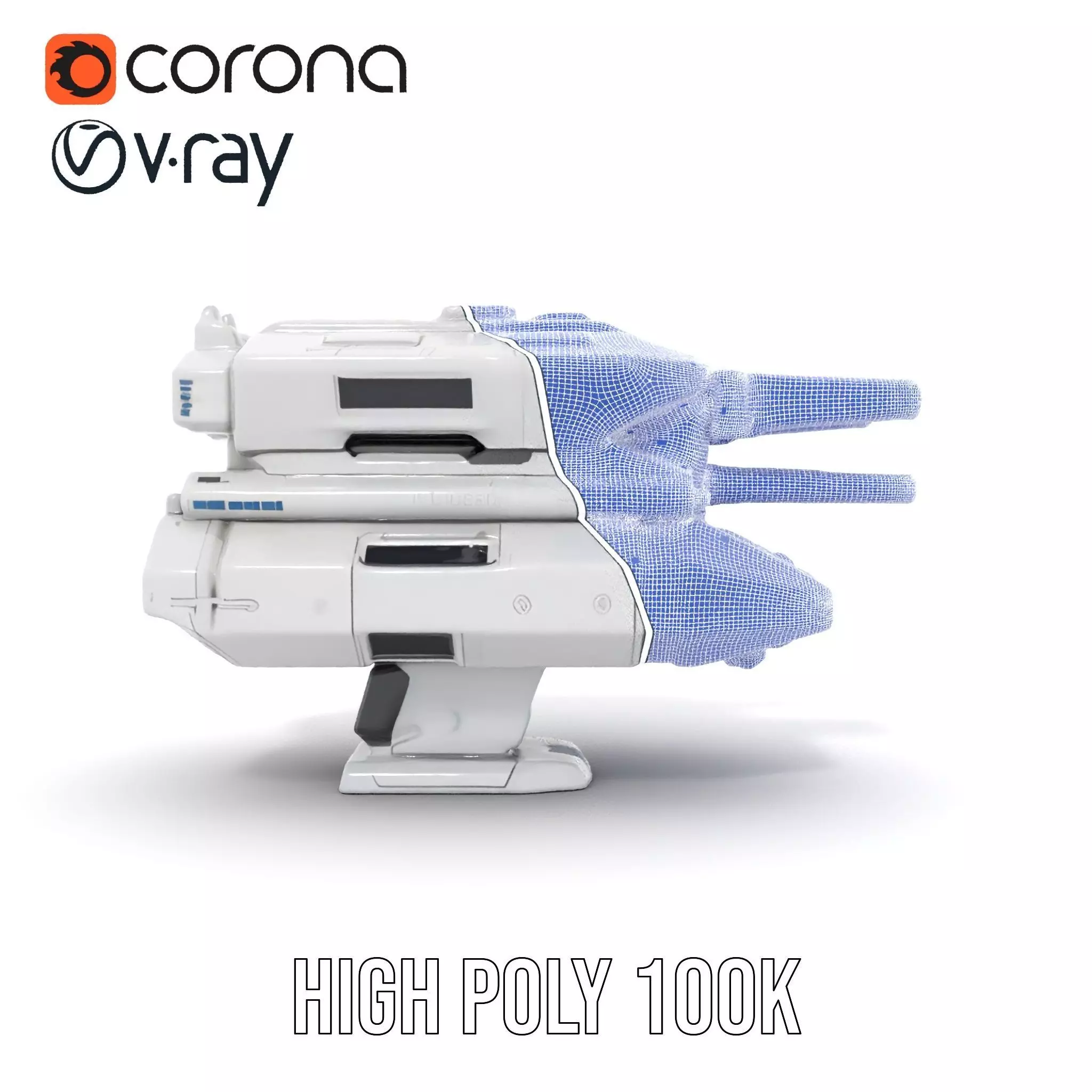 Futuristic White Blaster model pack Low-poly 3D model_34