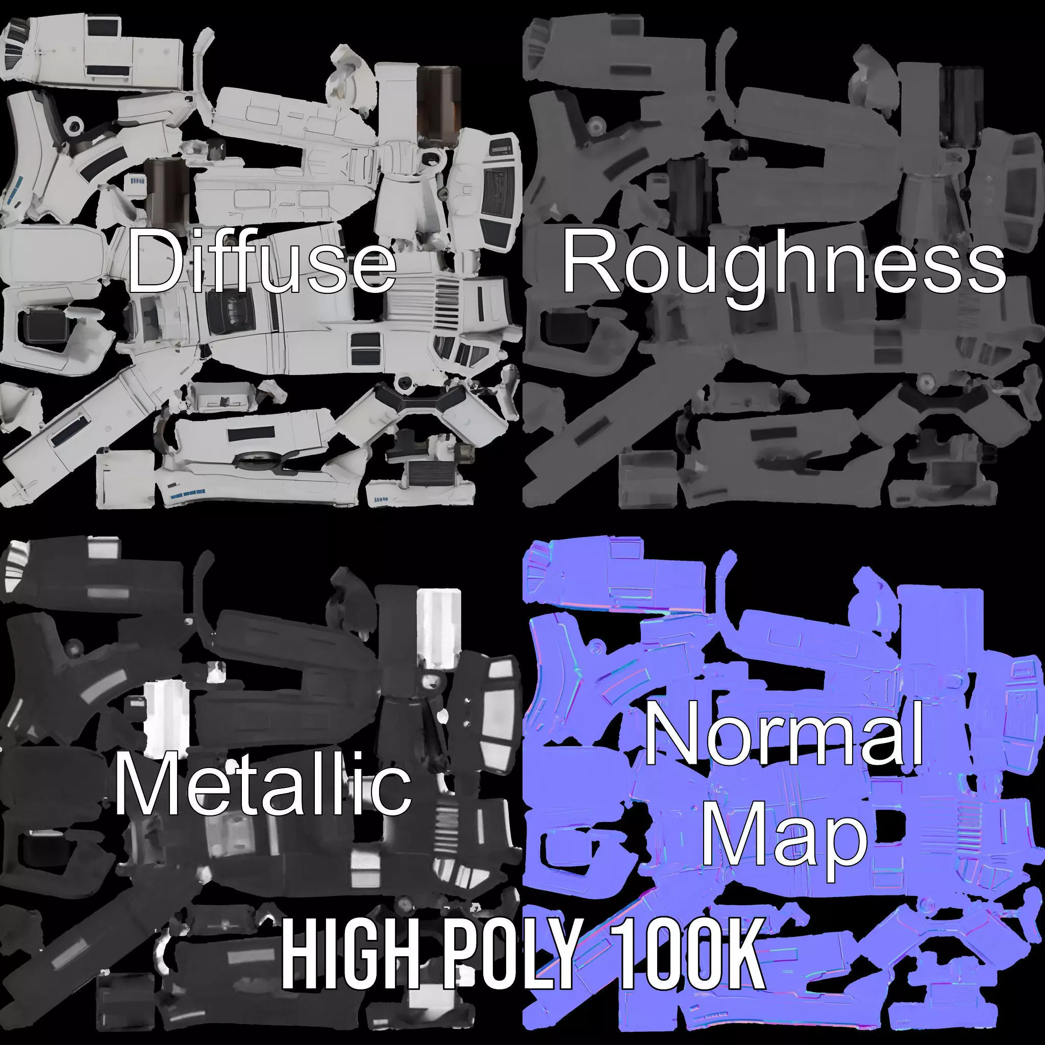 Futuristic White Blaster model pack Low-poly 3D model_4