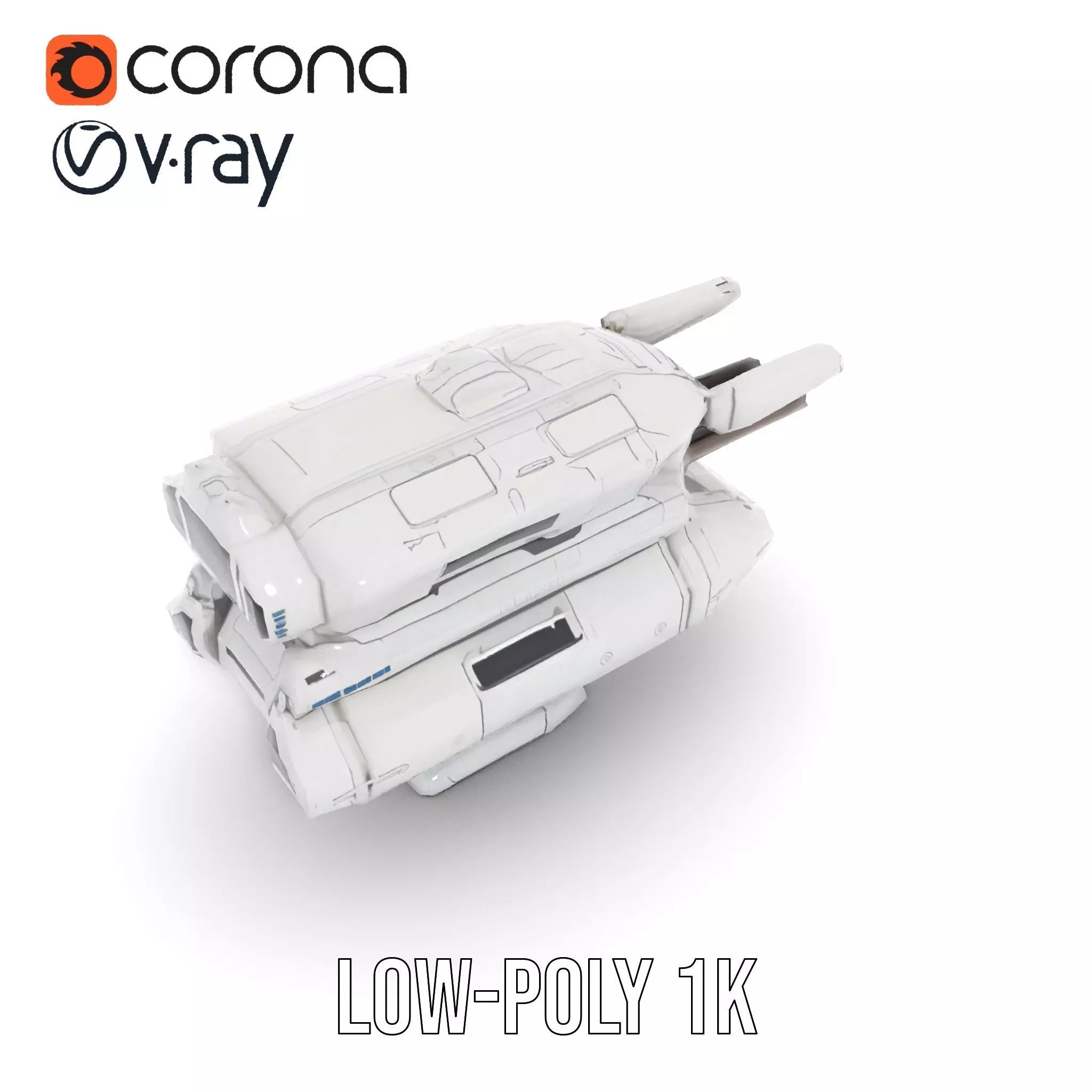 Futuristic White Blaster model pack Low-poly 3D model_10