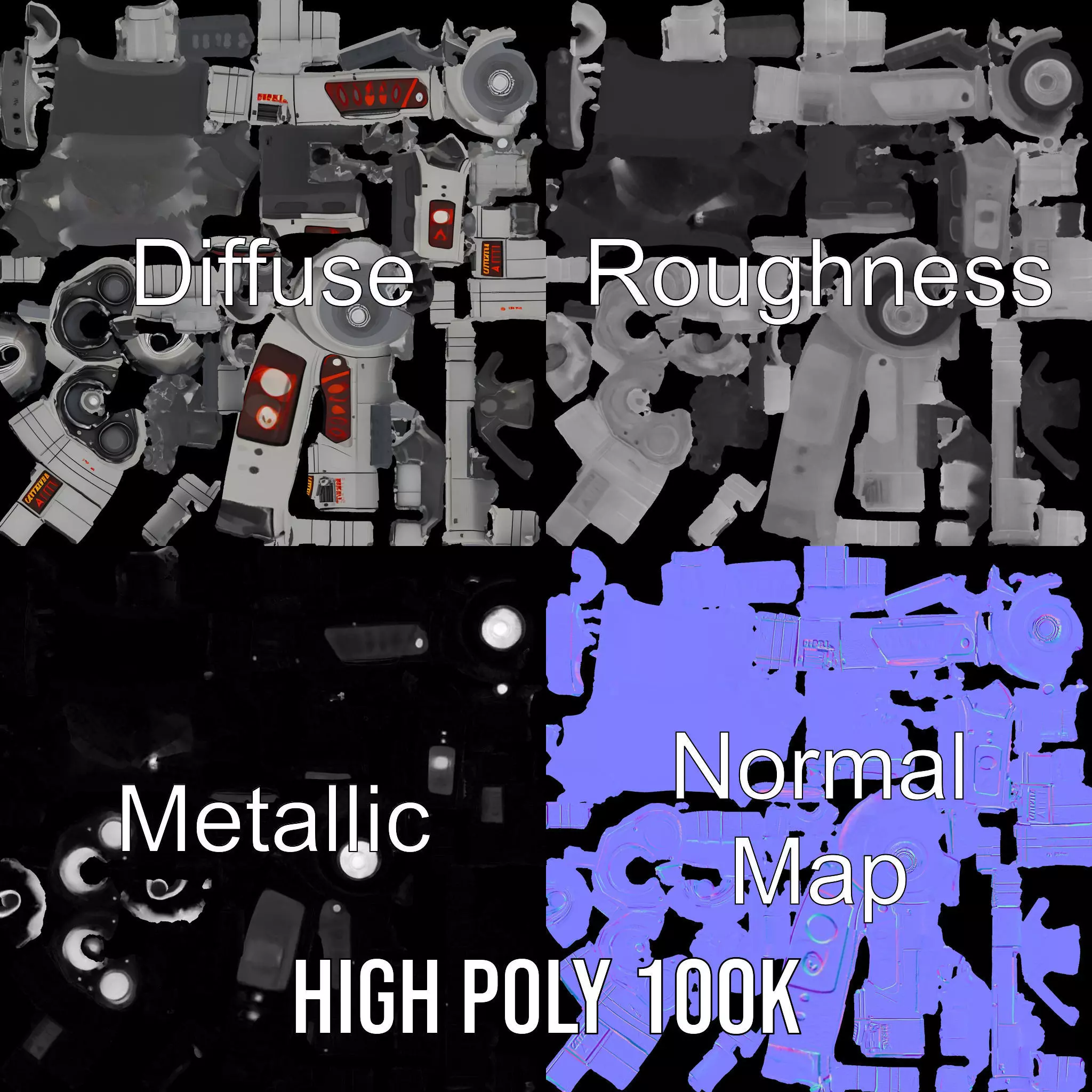 Futuristic Silver Blaster model pack Low-poly 3D model_4