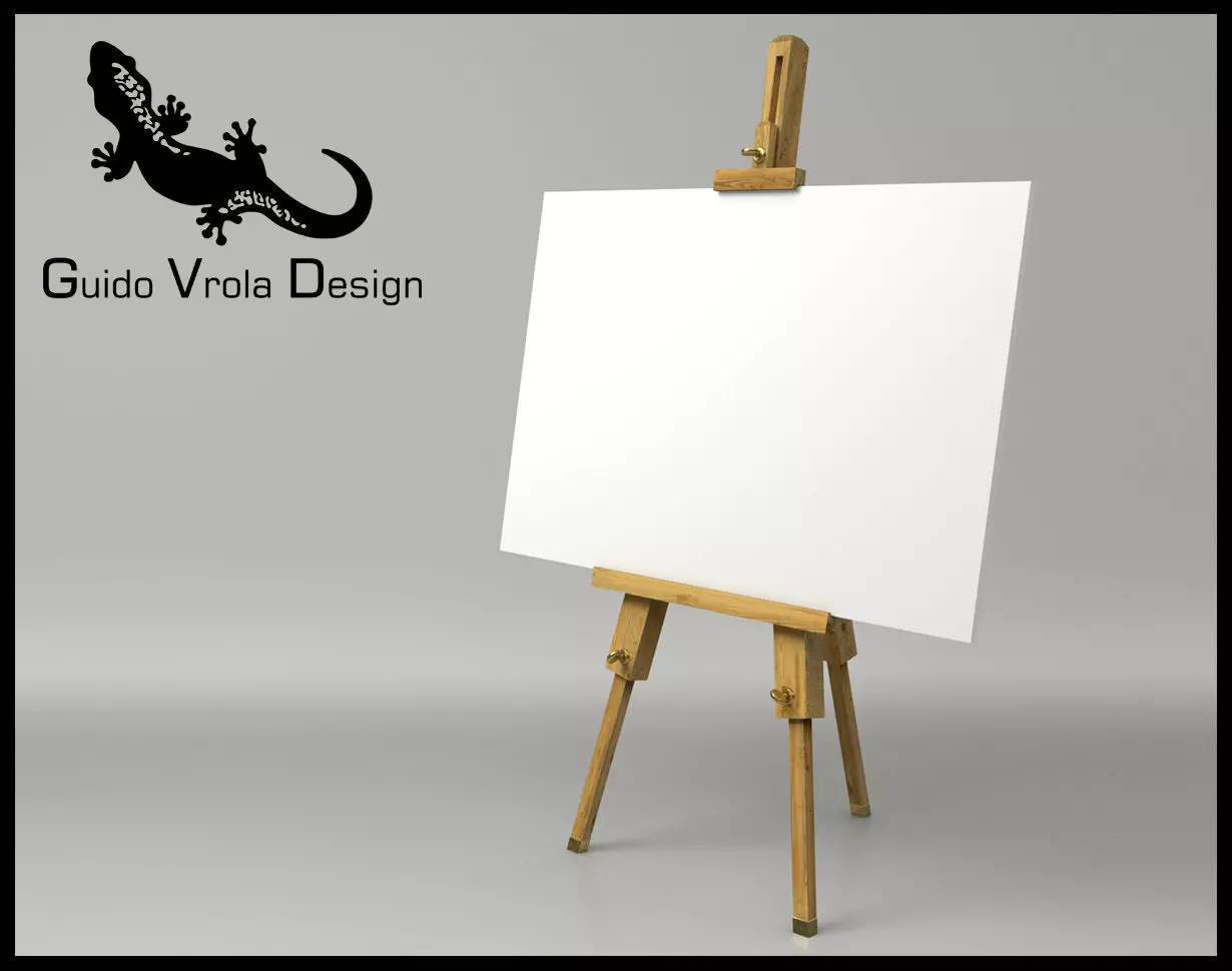 Artist easel with canvas 3D model_0