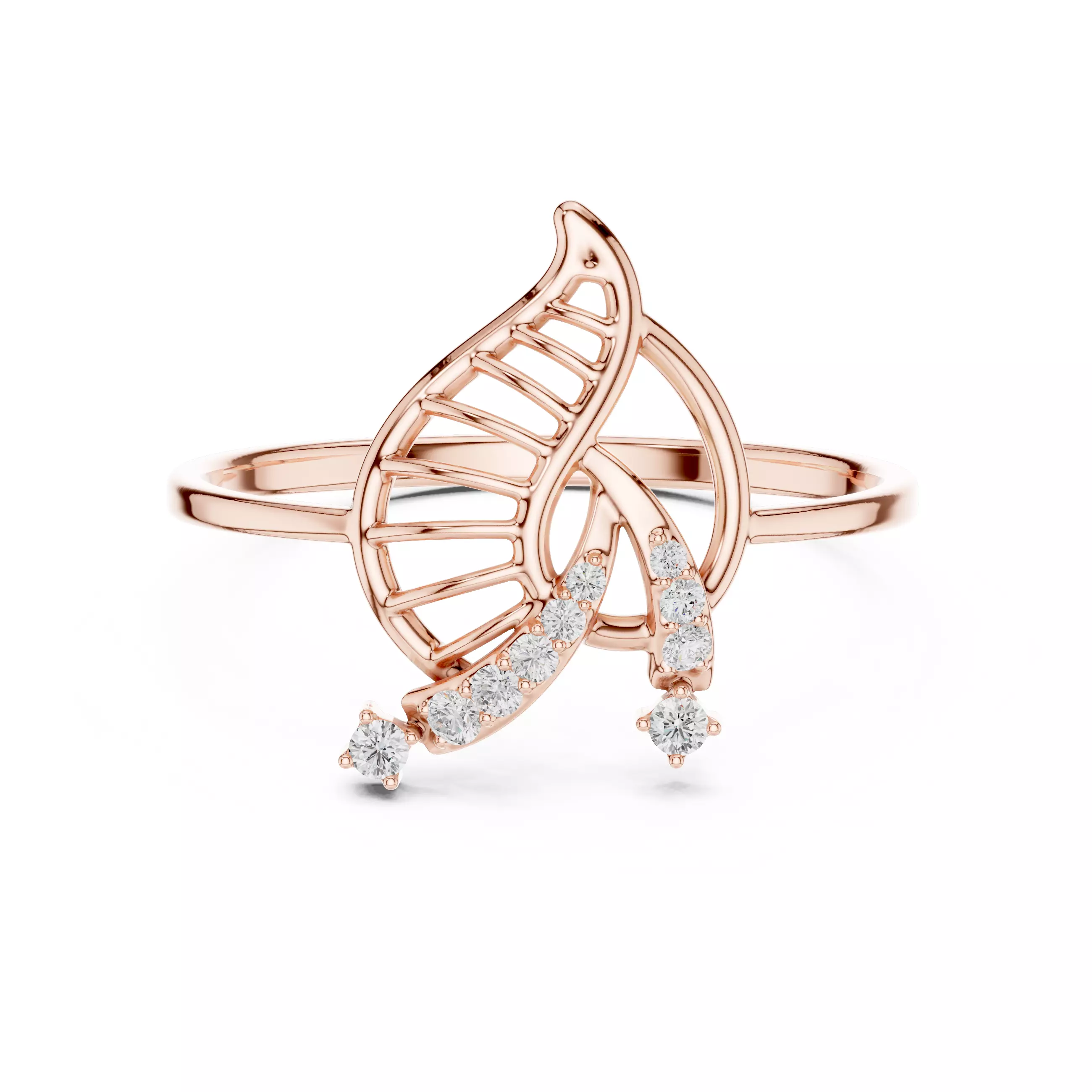 Round Cut Diamond Engagement Wedding Leaf Ring 3DM STL Video 3D print model