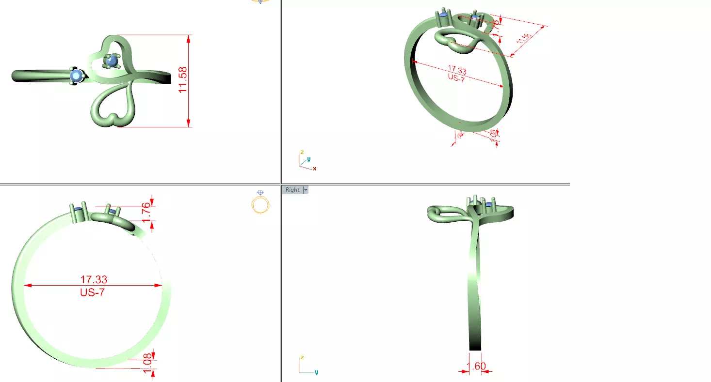 Double Round Diamond Heart Shape Engagement Ring 3DM STL Video 3D print model_15