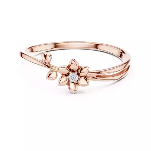 Round Diamond Engagement Flower Leaf Ring 3DM STL Video