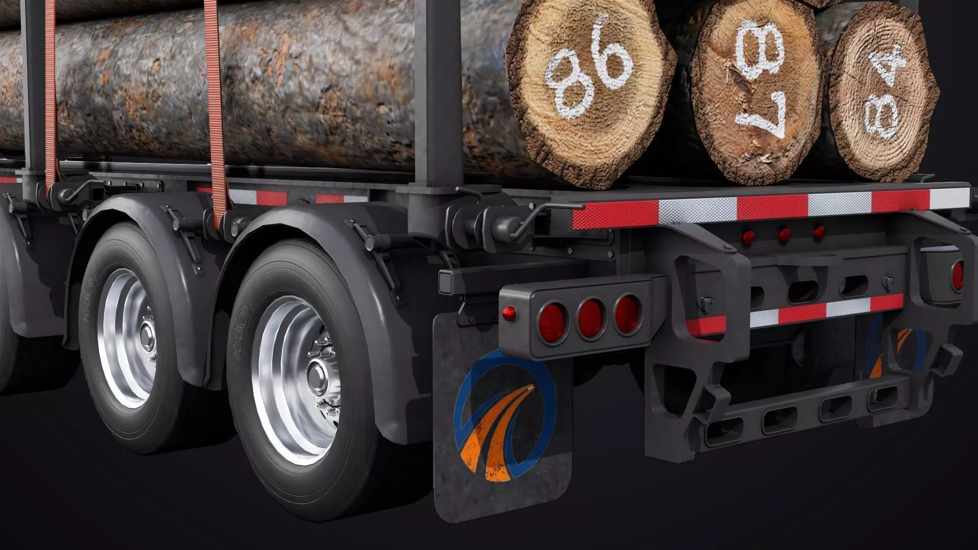 Logging Trailer 01 Black with load Single Mat All PBR Textures Low-poly 3D model_20