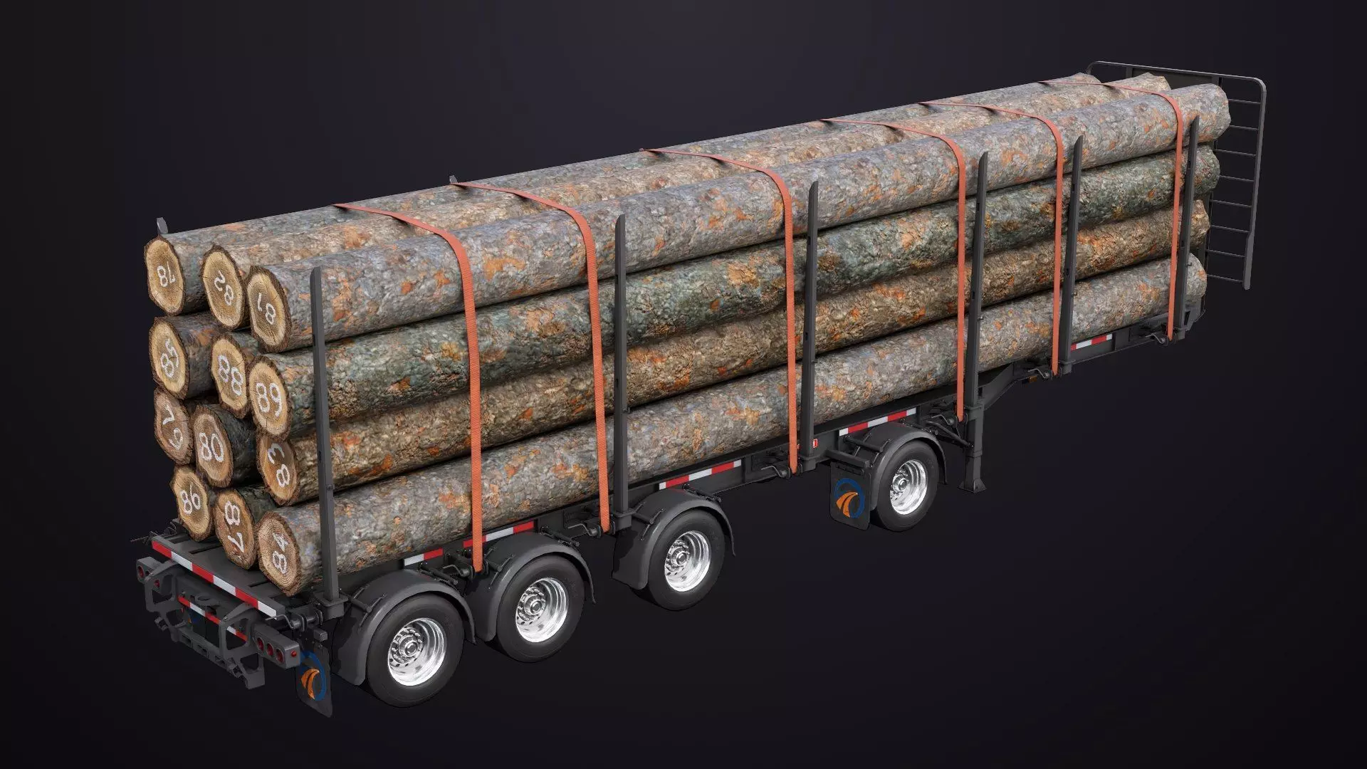 Logging Trailer 01 Black with load Single Mat All PBR Textures Low-poly 3D model_17