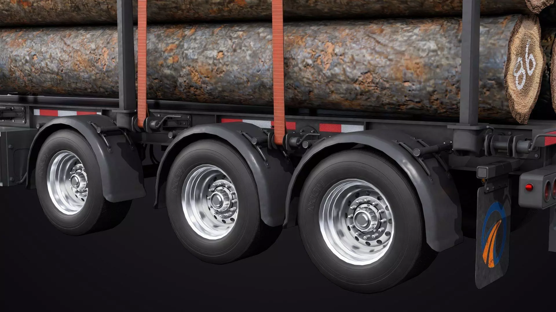 Logging Trailer 01 Black with load Single Mat All PBR Textures Low-poly 3D model_18