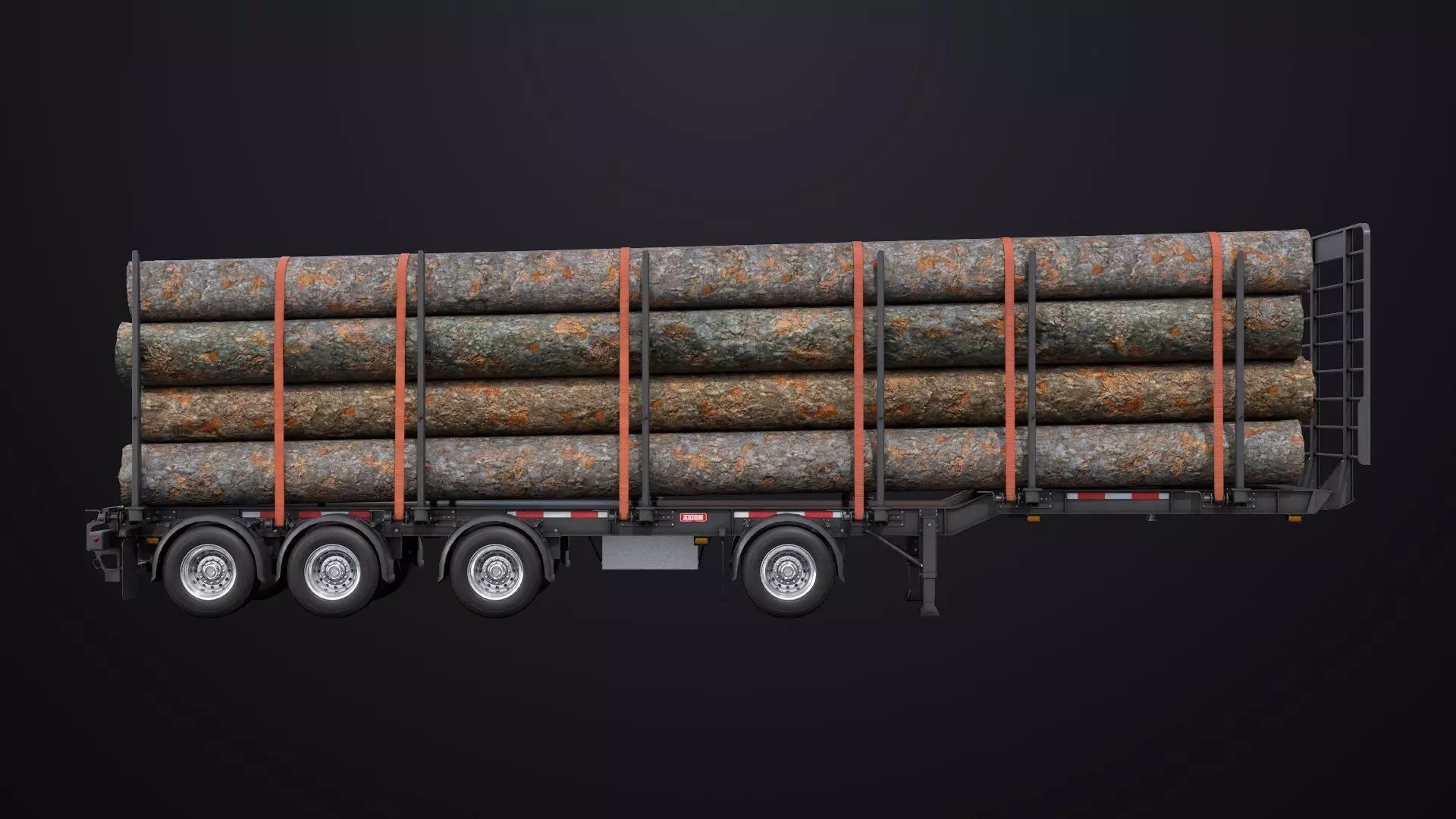 Logging Trailer 01 Black with load Single Mat All PBR Textures Low-poly 3D model_4