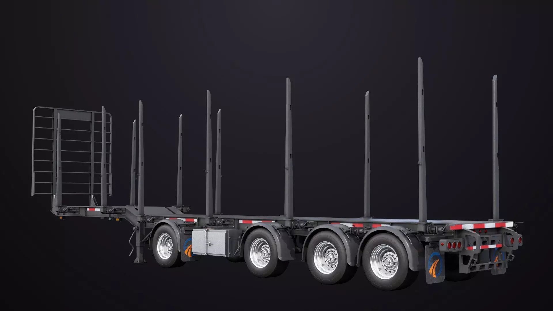 Logging Trailer 01 Black with load Single Mat All PBR Textures Low-poly 3D model_8