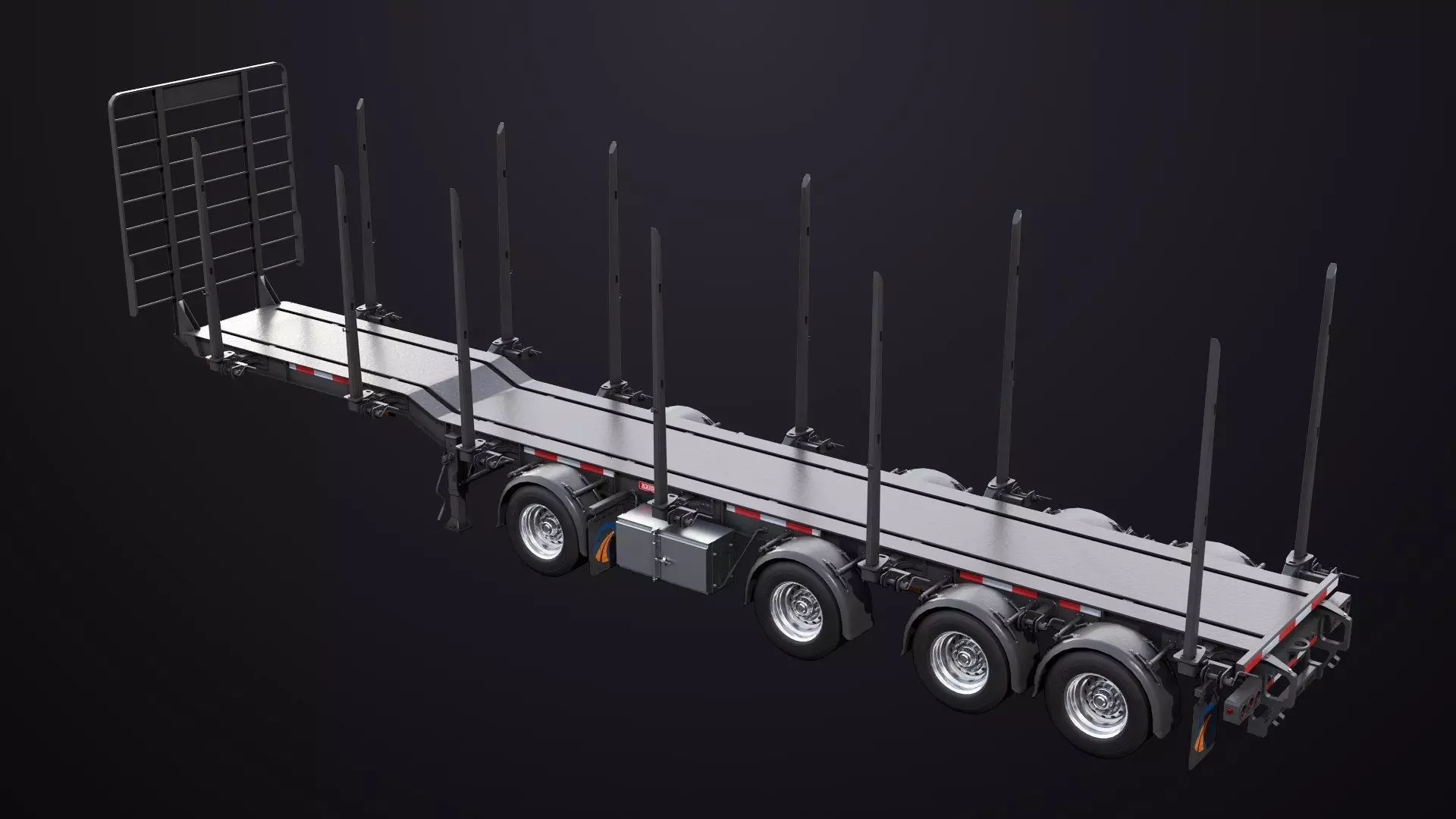 Logging Trailer 01 Black with load Single Mat All PBR Textures Low-poly 3D model_13