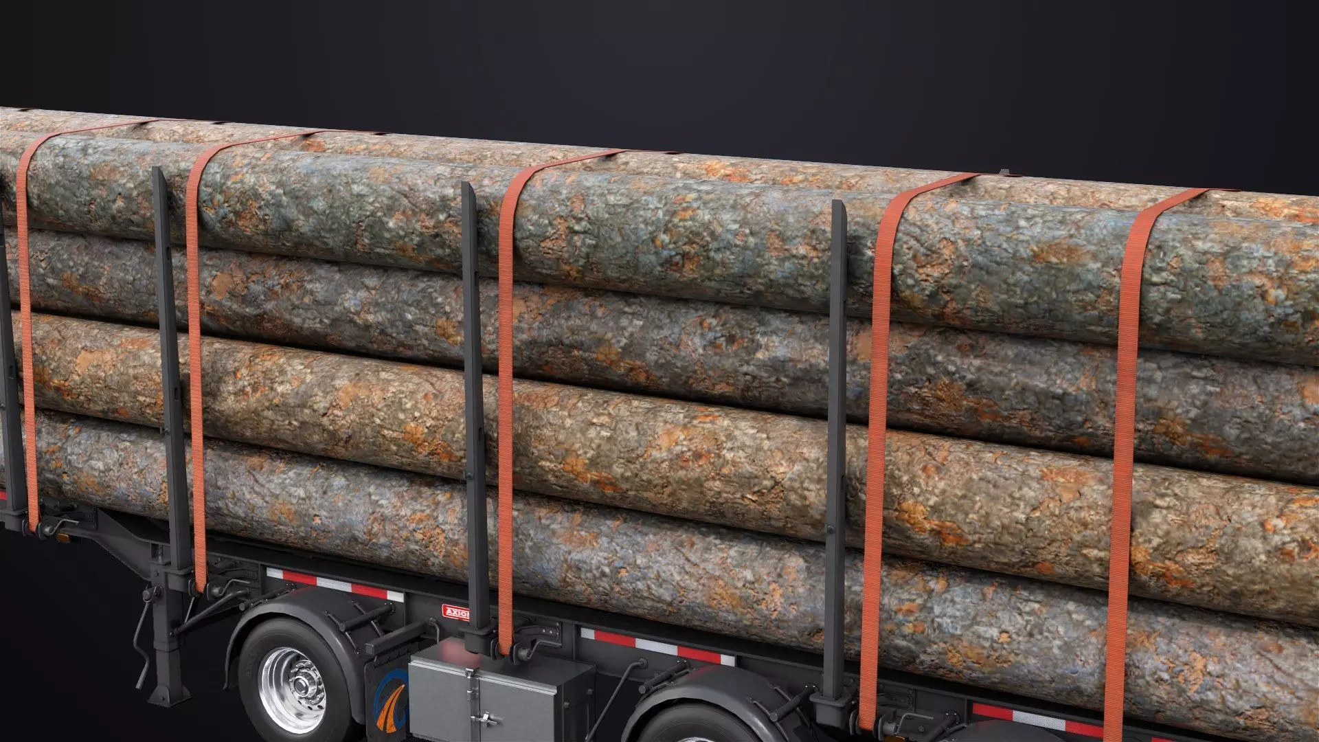 Logging Trailer 01 Black with load Single Mat All PBR Textures Low-poly 3D model_21