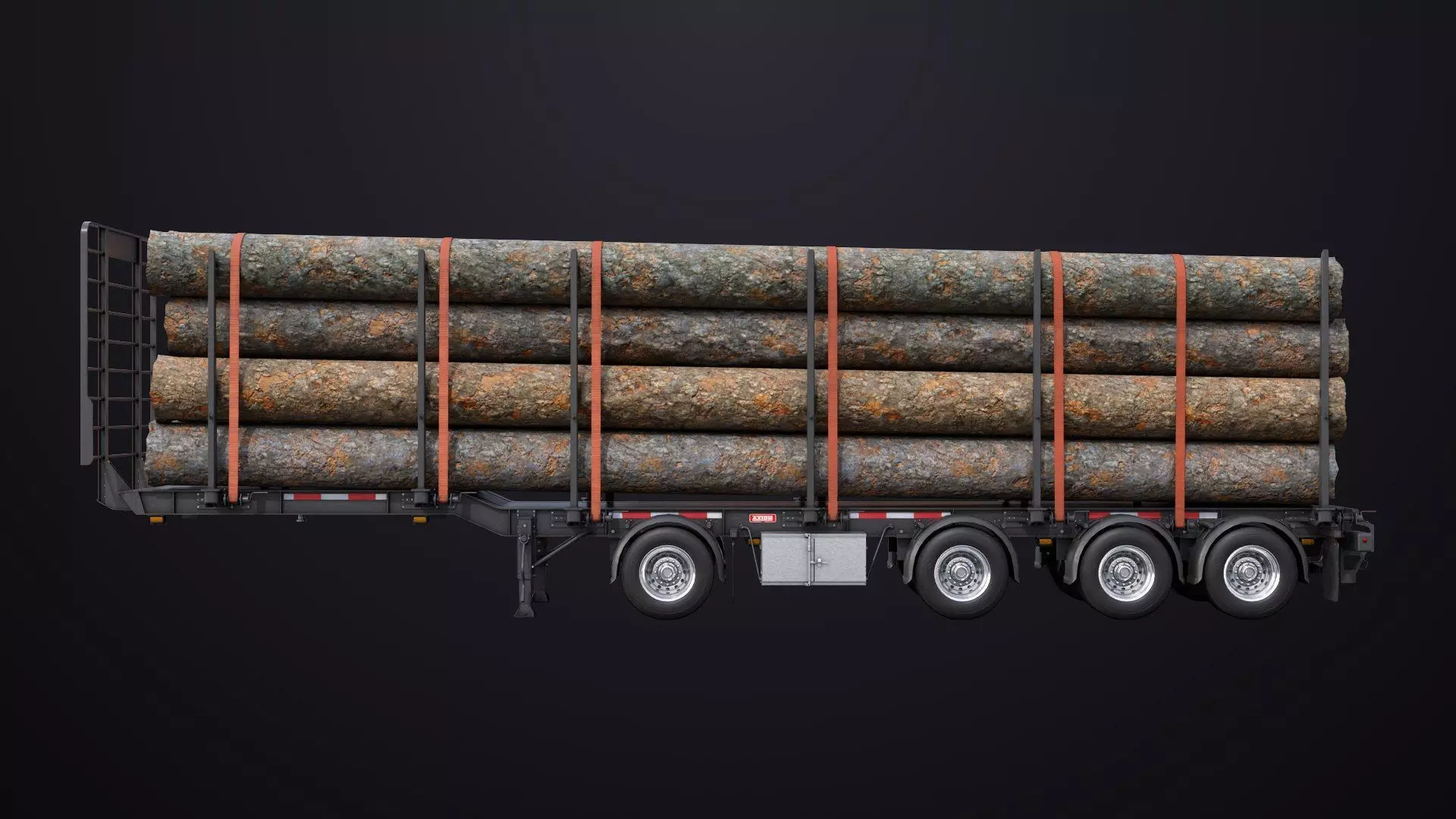 Logging Trailer 01 Black with load Single Mat All PBR Textures Low-poly 3D model_3