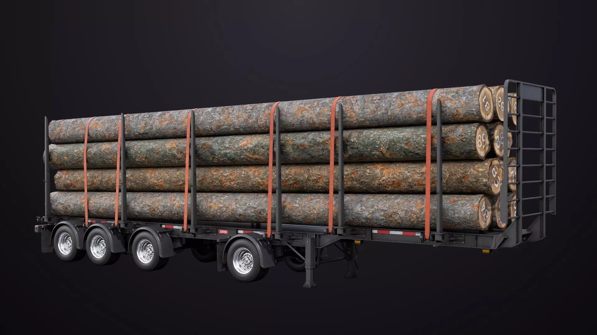 Logging Trailer 01 Black with load Single Mat All PBR Textures Low-poly 3D model_7