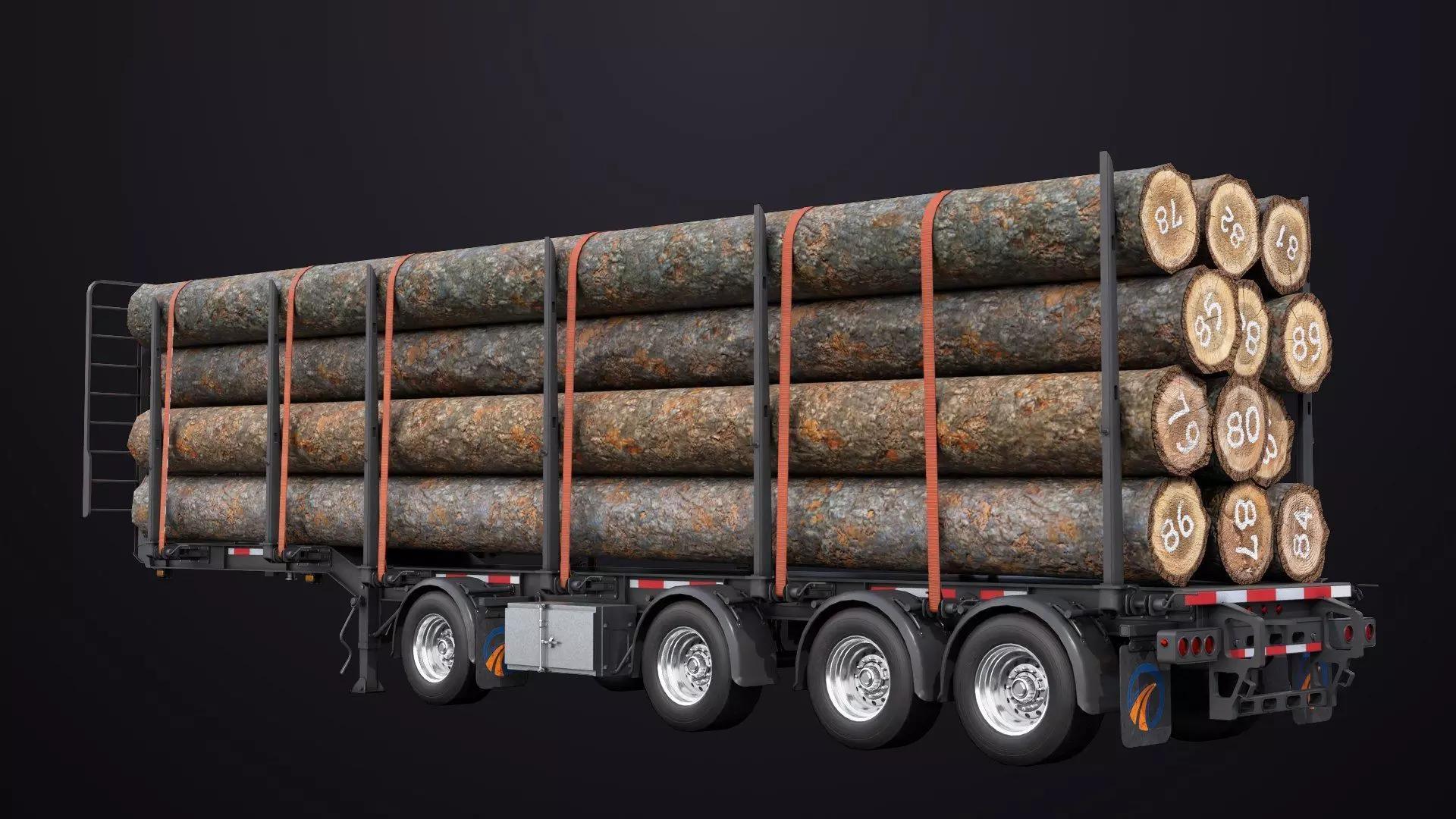 Logging Trailer 01 Black with load Single Mat All PBR Textures Low-poly 3D model_6