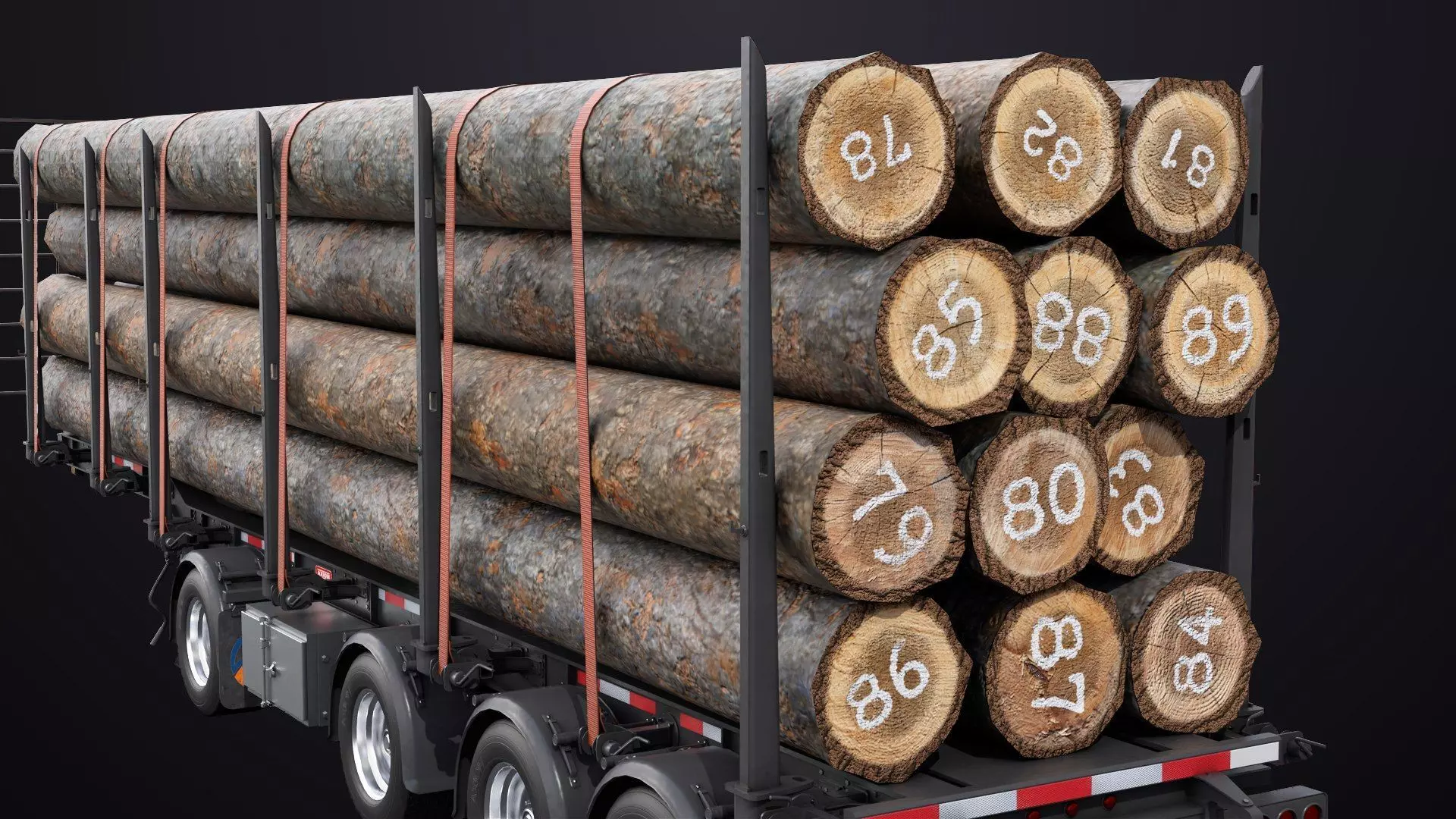 Logging Trailer 01 Black with load Single Mat All PBR Textures Low-poly 3D model_26