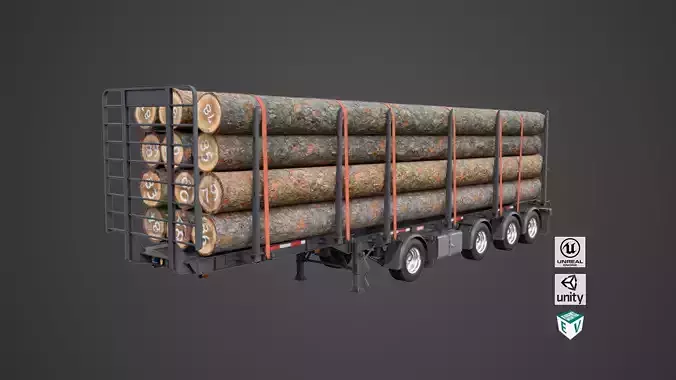 Logging Trailer 01 Black with load Single Mat All PBR Textures Low-poly 3D model Logging Trailer 01 Black with load Single Mat All PBR Textures Low-poly 3D model