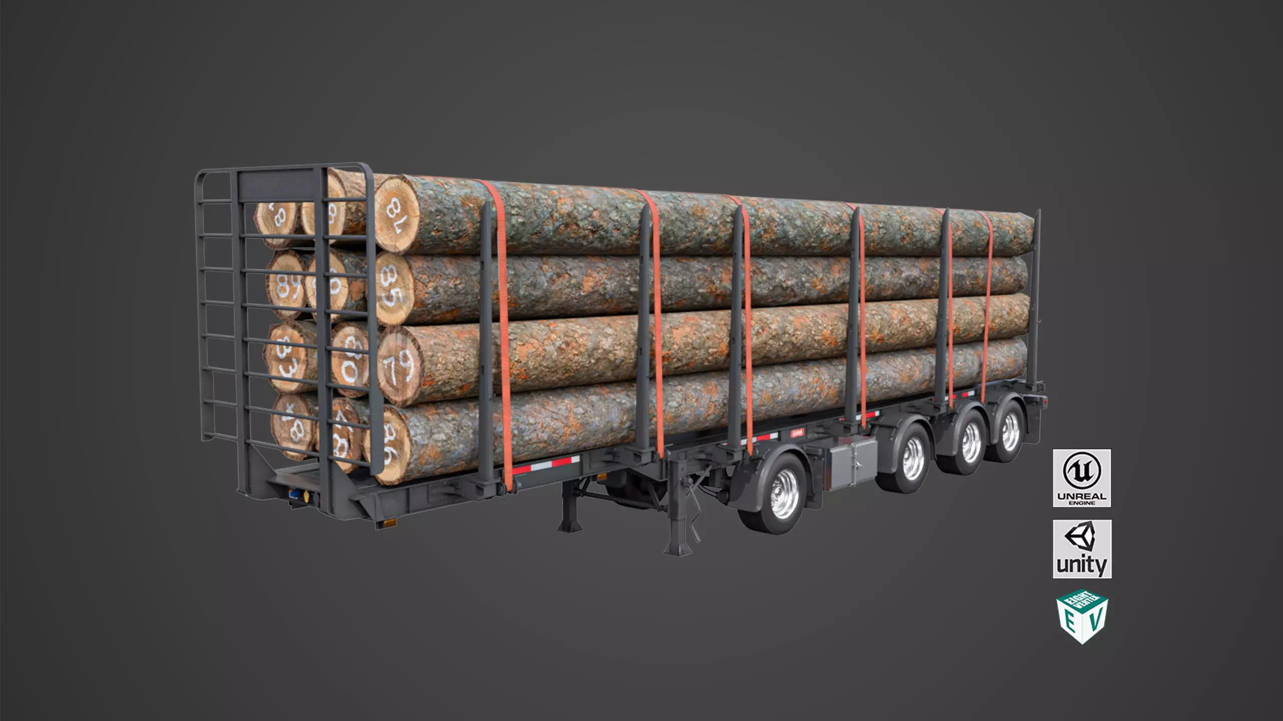 Logging Trailer 01 Black with load Single Mat All PBR Textures Low-poly 3D model_0