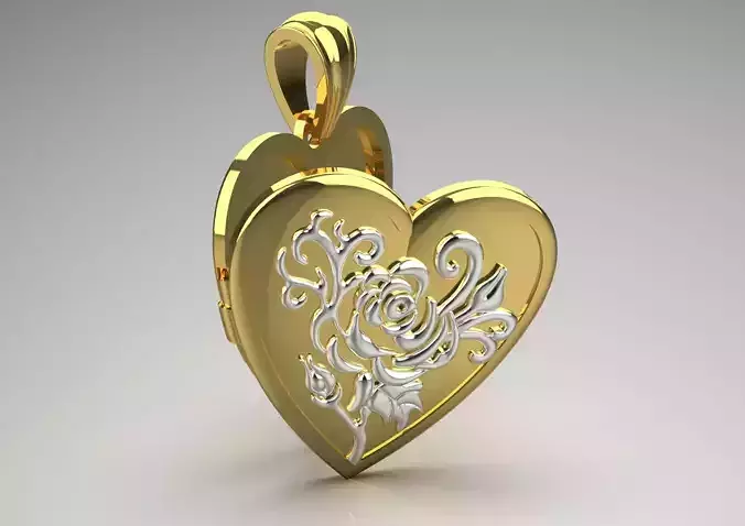 Two-tone Rose PhotoFrame Heart STl Pendant Necklace Model gp0115
